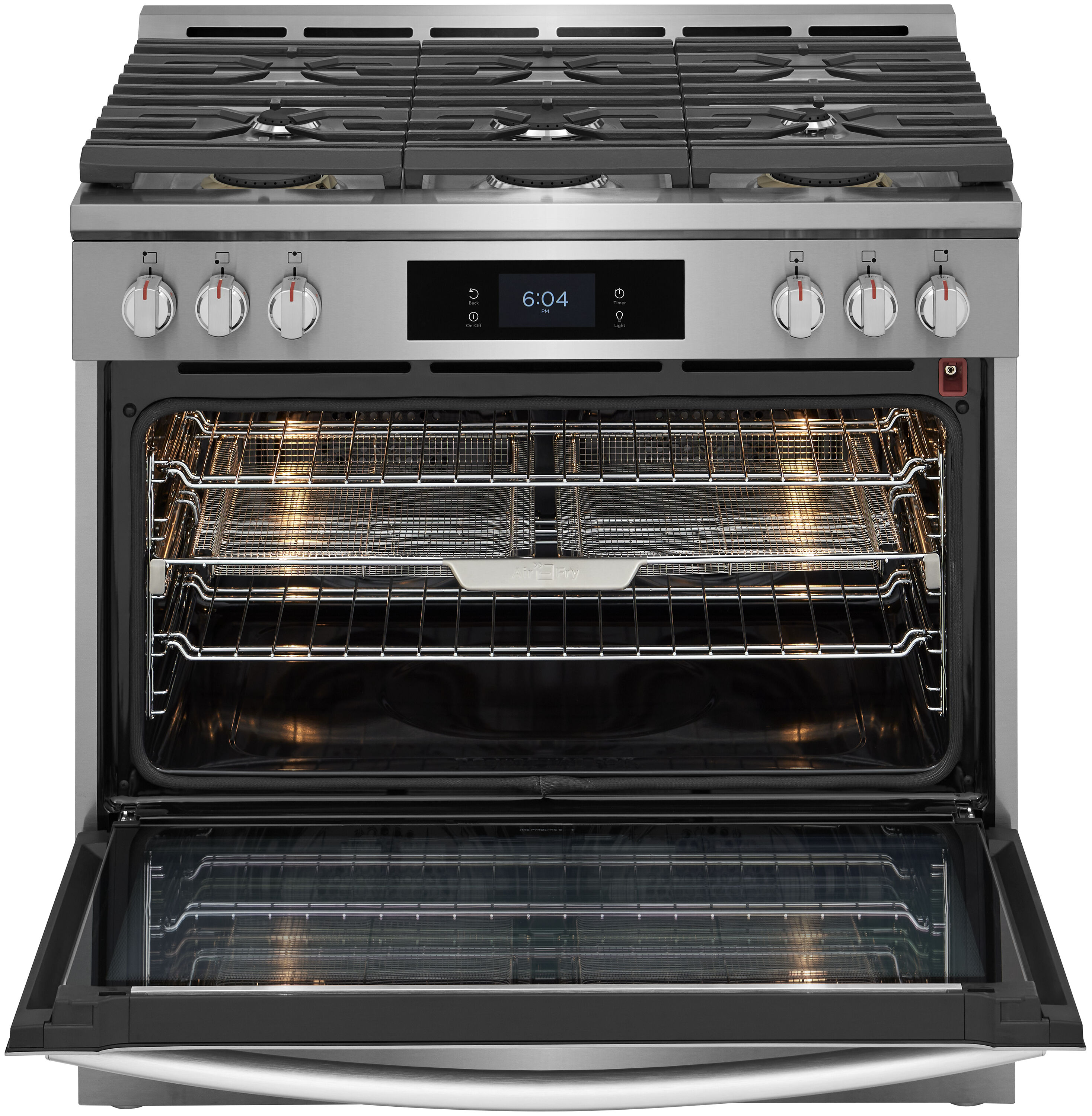 Frigidaire Gallery 36 in Standard 6 Burners Self cleaning Air Fry Convection Oven Slide in Dual Fuel Range Smudge proof Stainless Steel