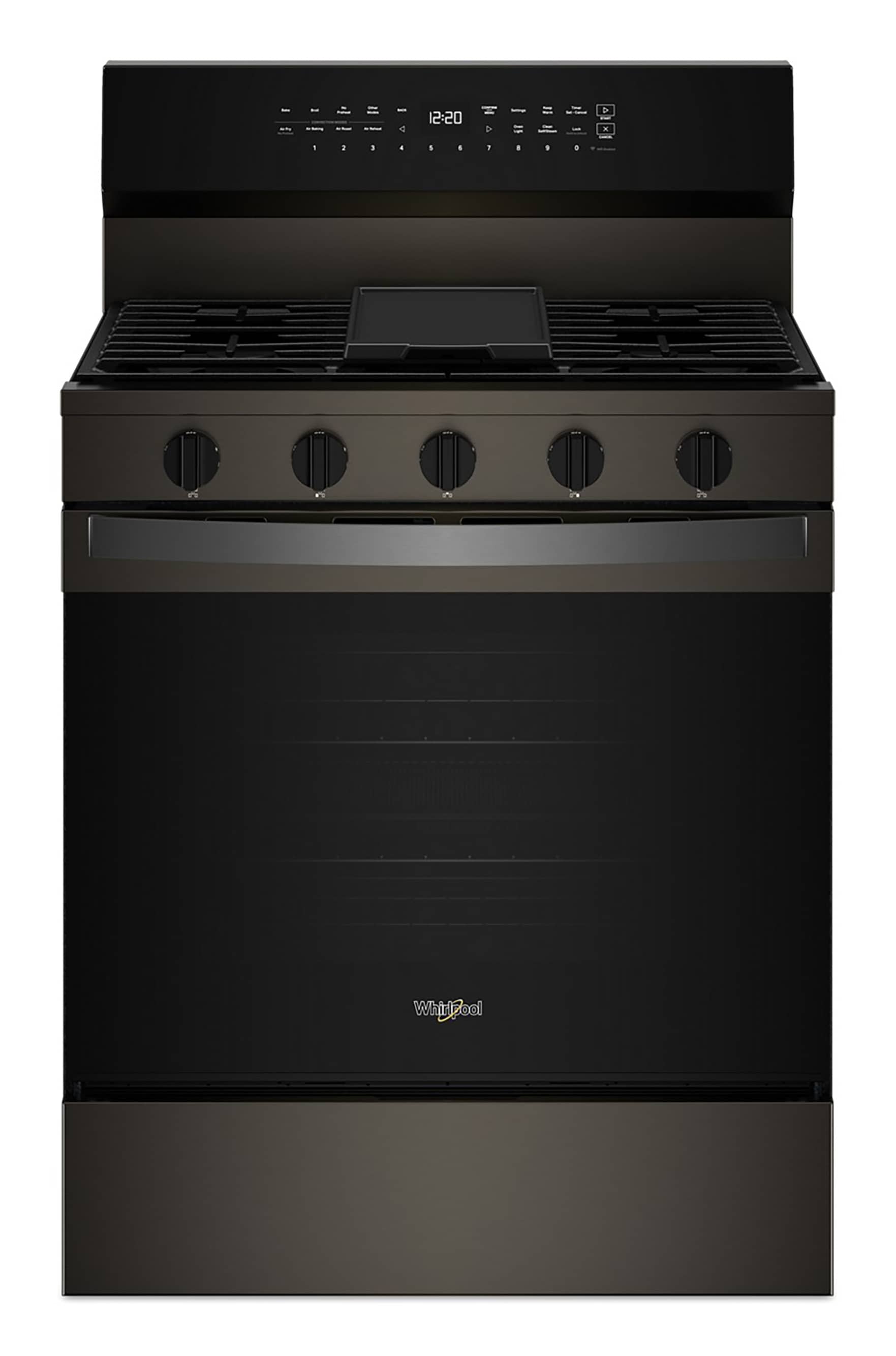 Whirlpool High Speed Preheat 30-in 5 burners 5-cu ft Air Fry Convection Oven Freestanding Natural Gas Range ( Black Stainless Steel )