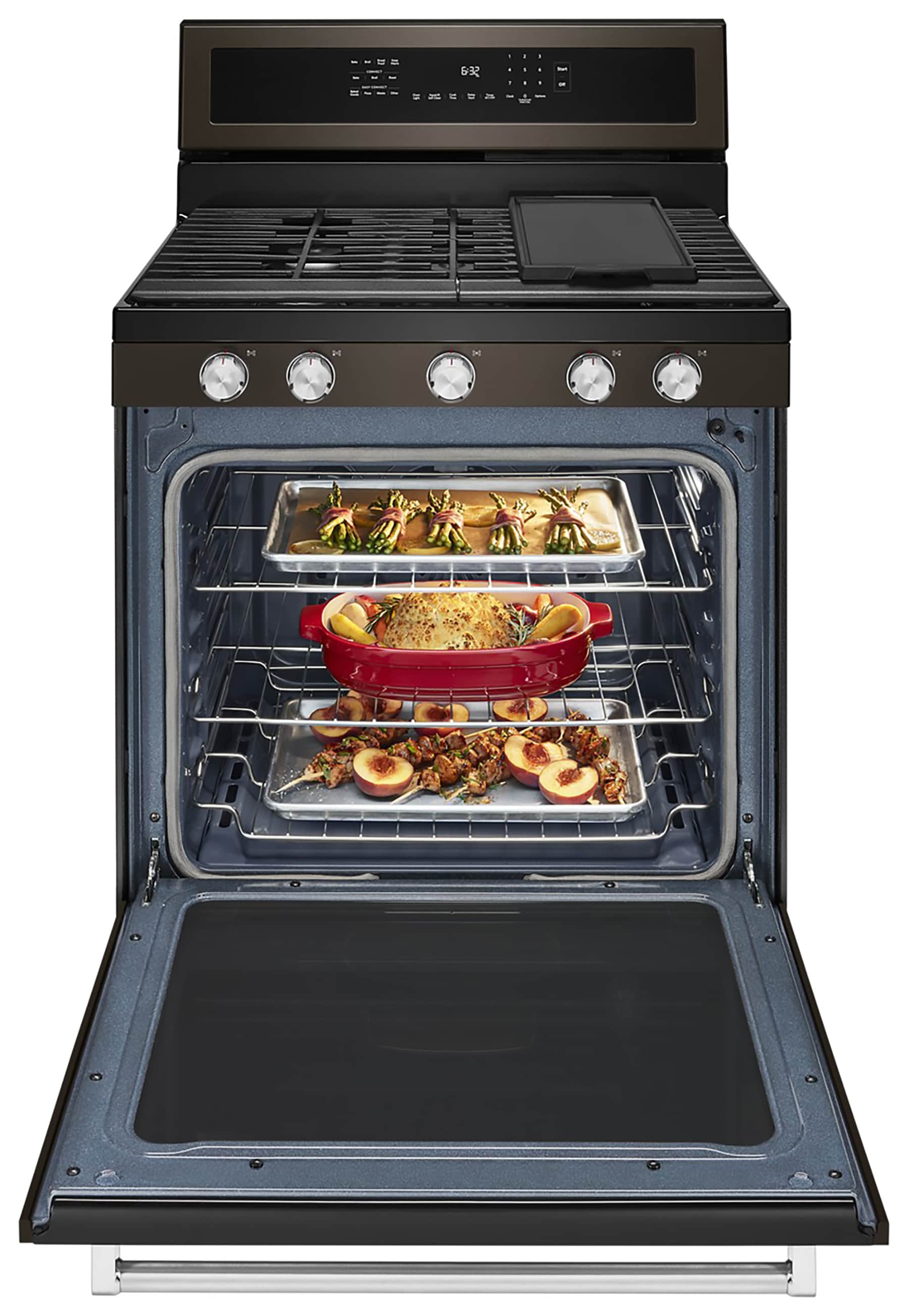 KitchenAid 30-in 5 burners 5.8-cu ft Convection Oven Freestanding Natural Gas Range ( Black Stainless with PRINTSHIELD Finish )