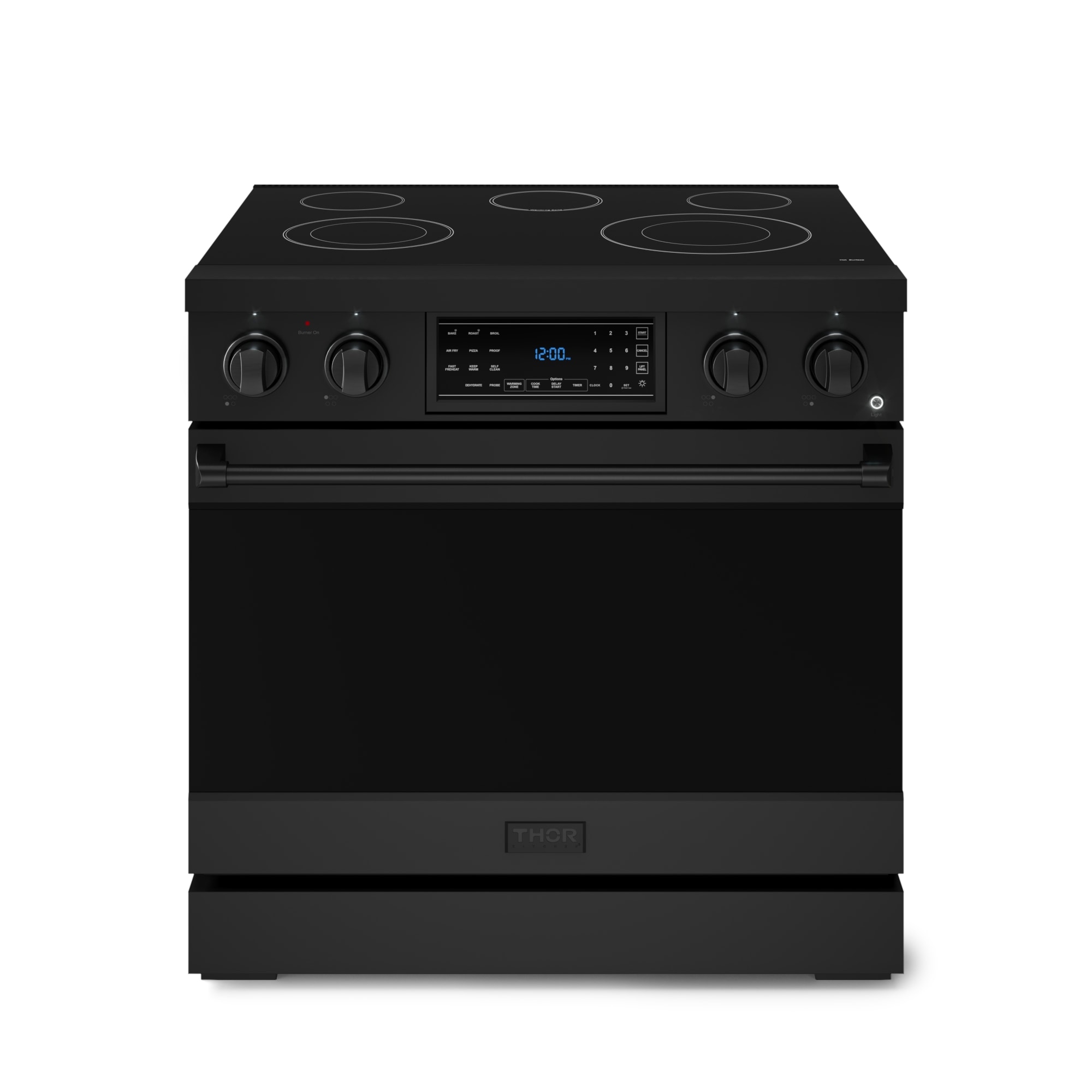 Thor Kitchen Gordon Ramsay Series 36-in Glass Top 5 burners 6-cu ft Air Fry Convection Oven Freestanding Electric Range ( Matte Black )