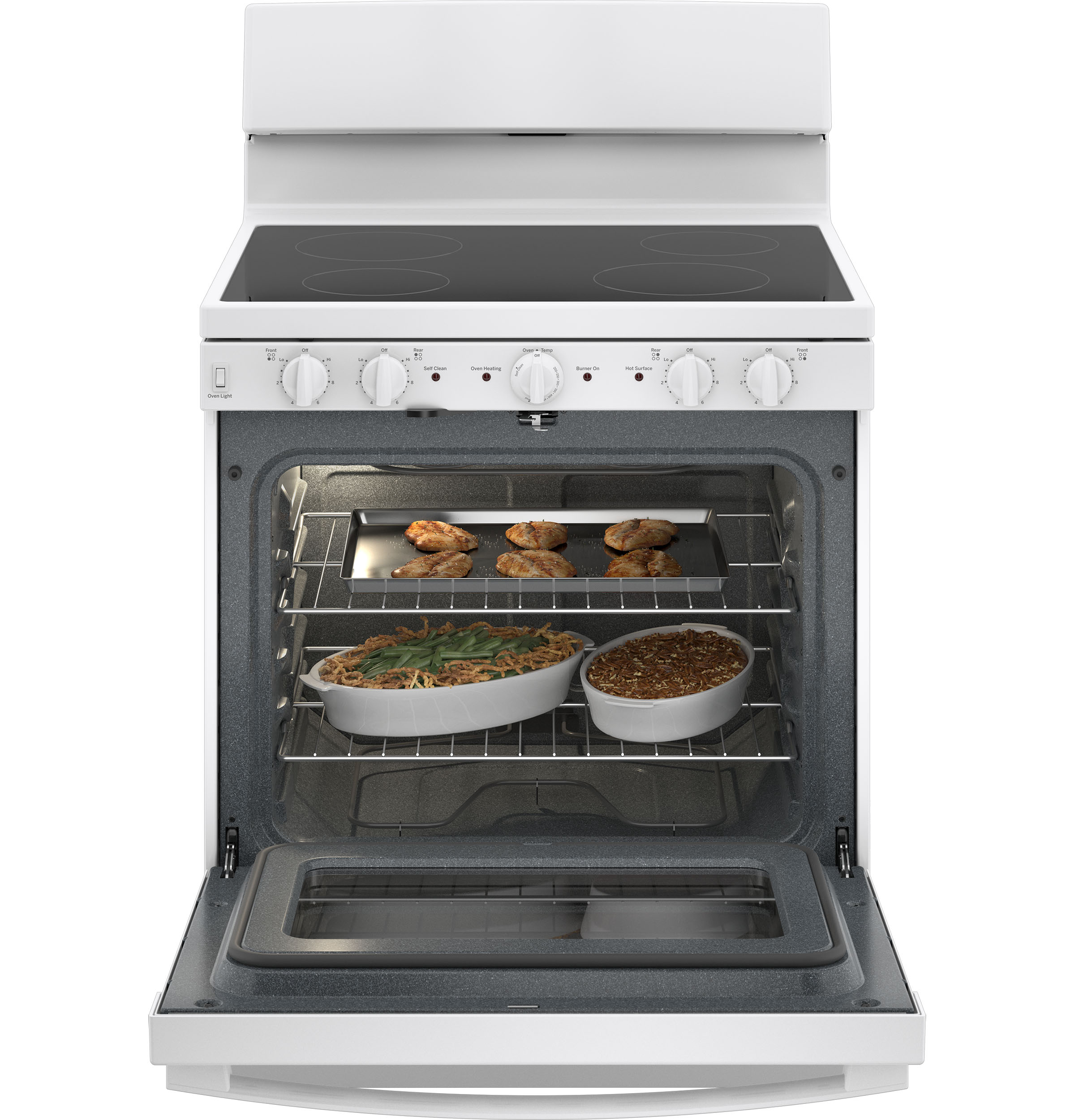 GE 30-in Glass Top 4 burners 5.0-cu ft Freestanding Electric Range ( White )