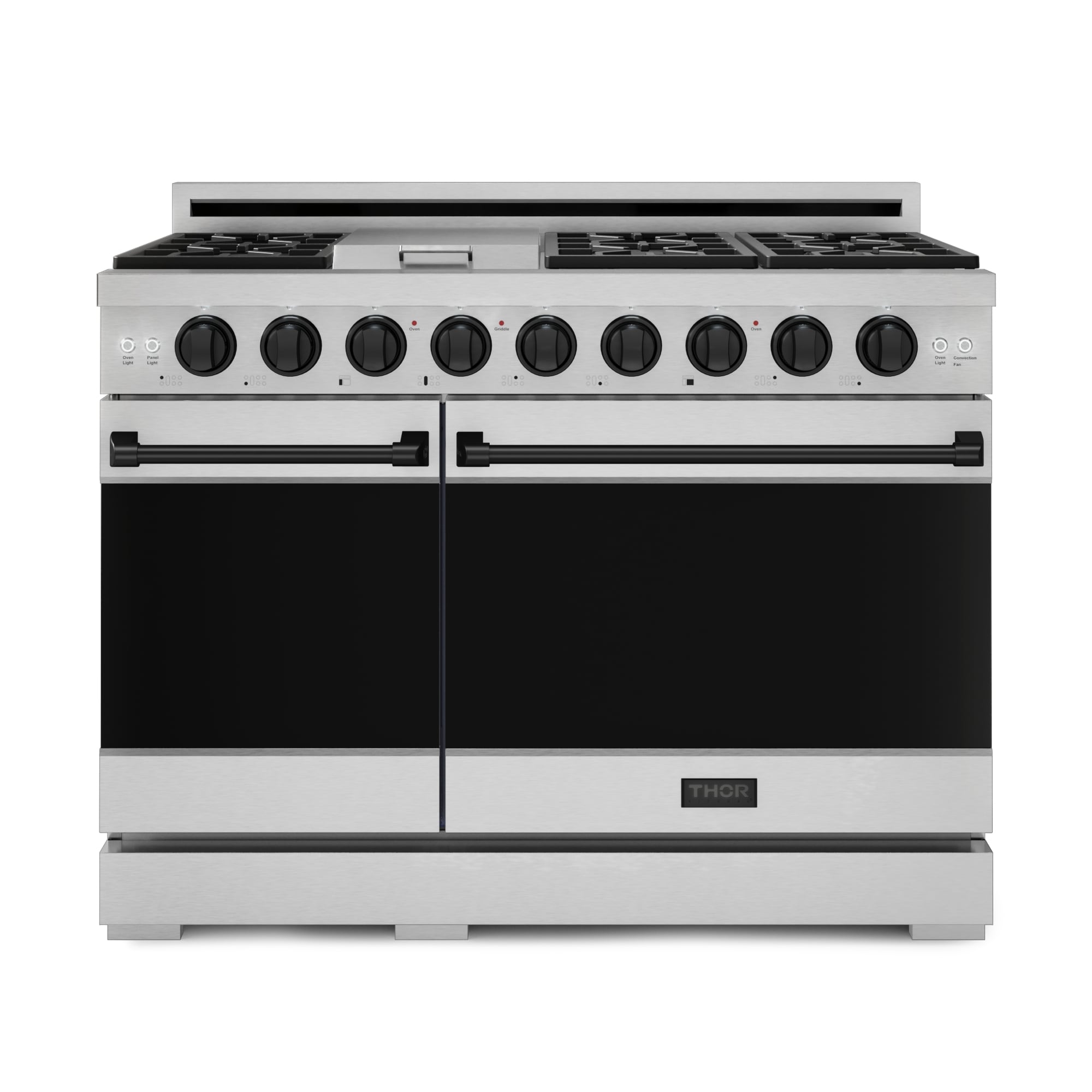 Thor Kitchen Gordon Ramsay Series 48-in 7 burners 4.6-cu ft / 2.2-cu ft Convection Oven Freestanding Double Oven Gas Range ( Stainless Steel with Black Accents )