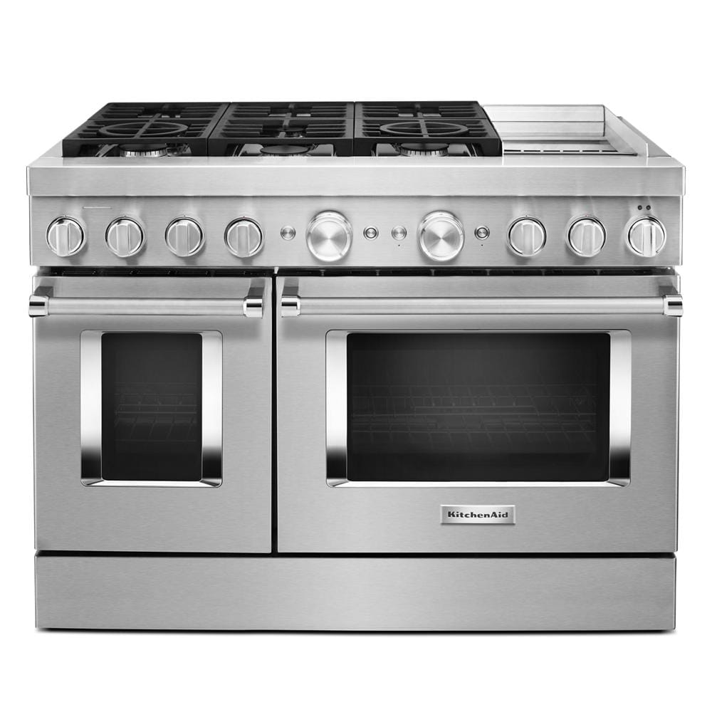 KitchenAid Smart 6 Burners 4 1 cu ft 2 2 cu ft Self Cleaning Double Oven Convection Dual Fuel Range Stainless Steel Common 48 in Actual 47 88 in