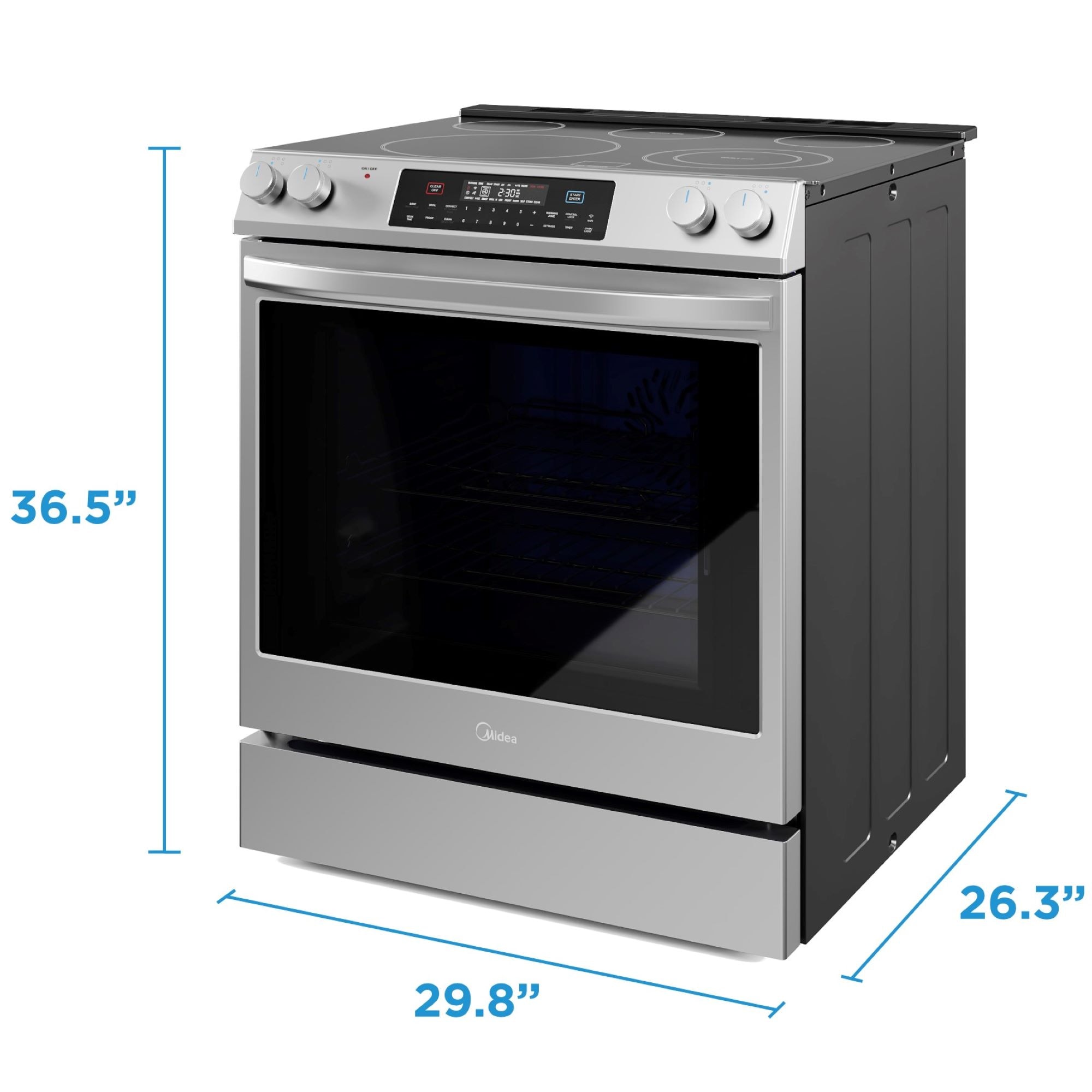 Midea 30-in Glass Top 5 burners 6.3-cu ft Slide-In Electric Range ( Stainless steel )