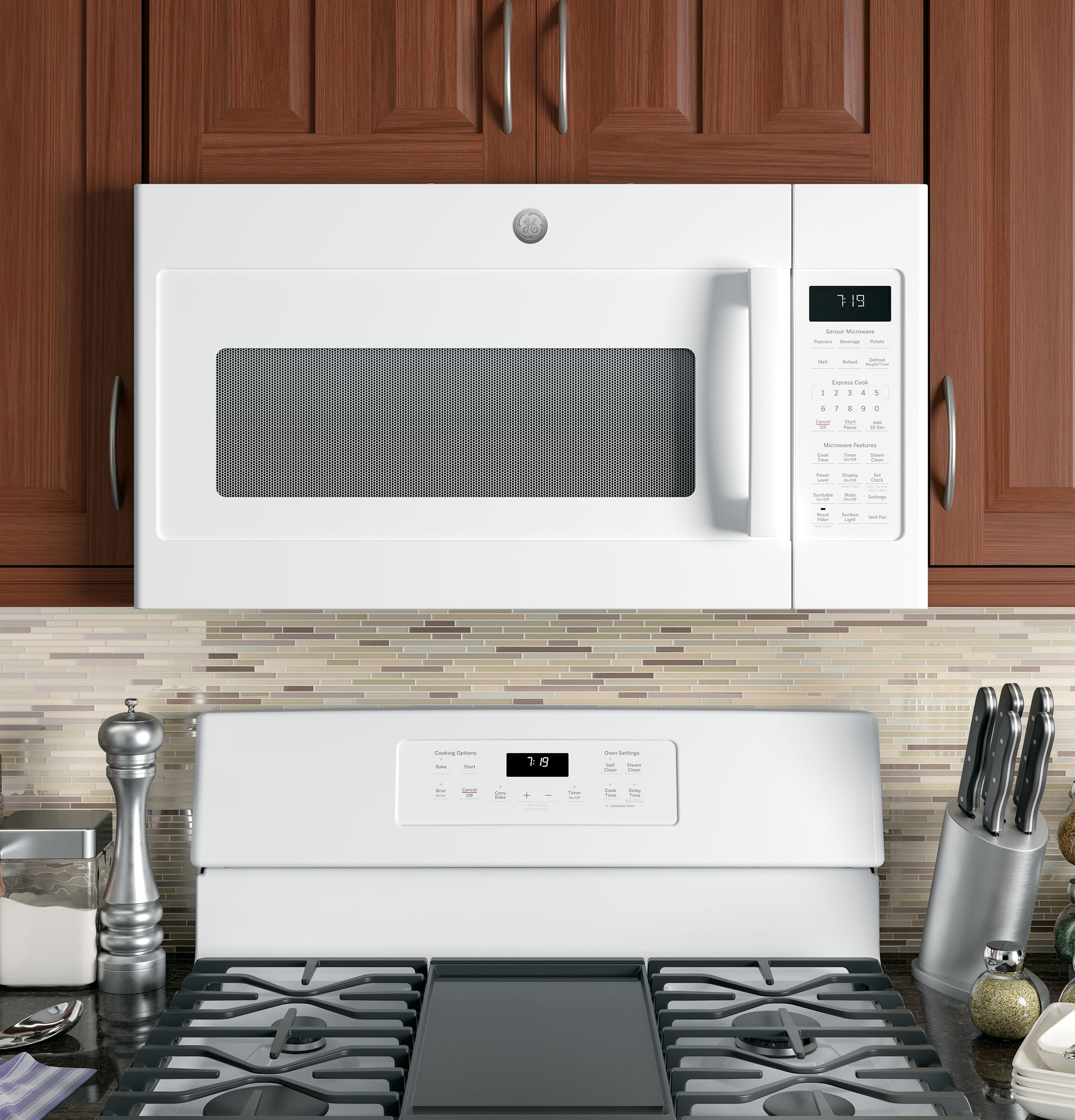 GE 1 9 cu ft Over the Range Microwave with Sensor Cooking White