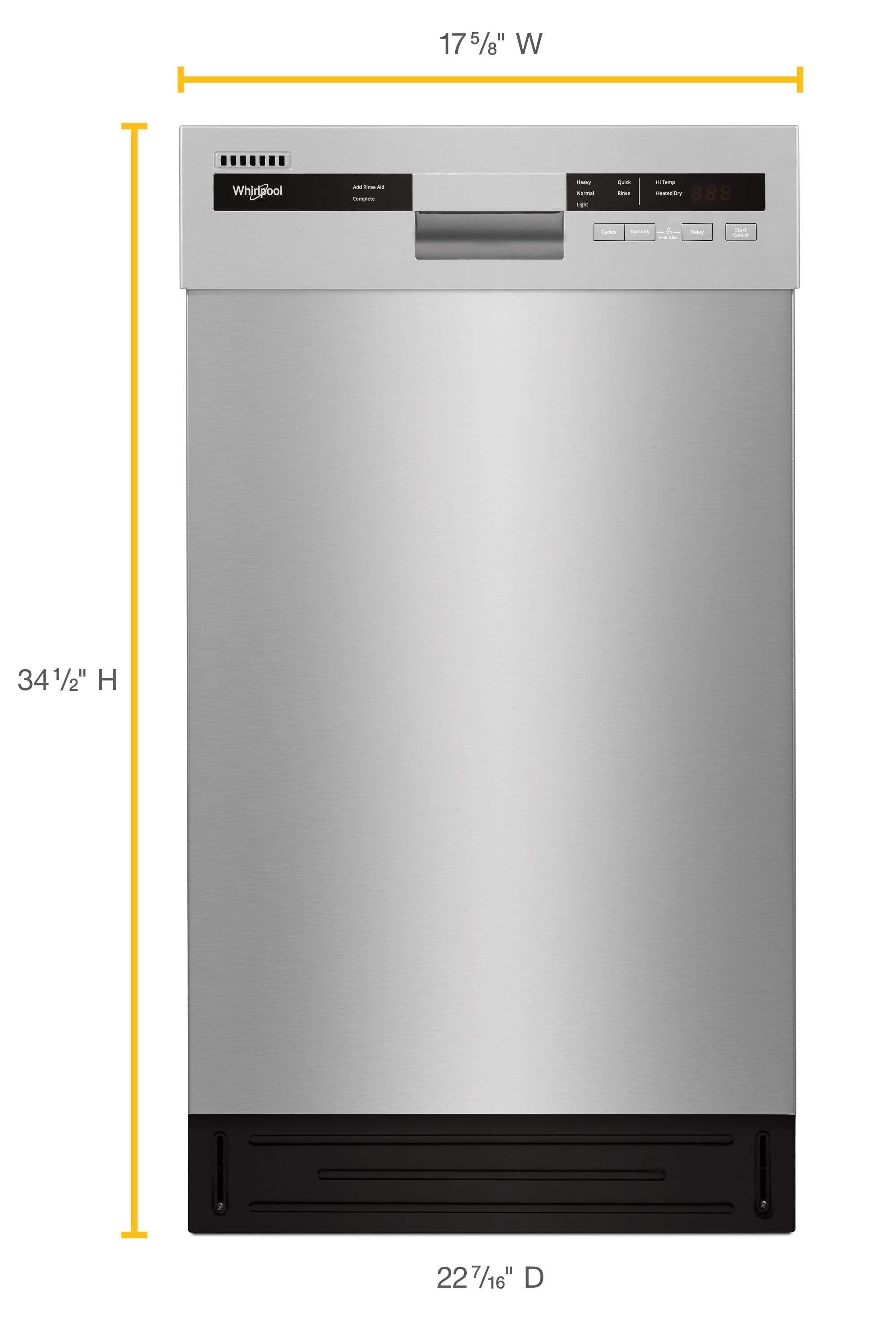Whirlpool Front Control 18 in Built In Dishwasher Monochromatic Stainless Cabinet ENERGY STAR 50 dBA