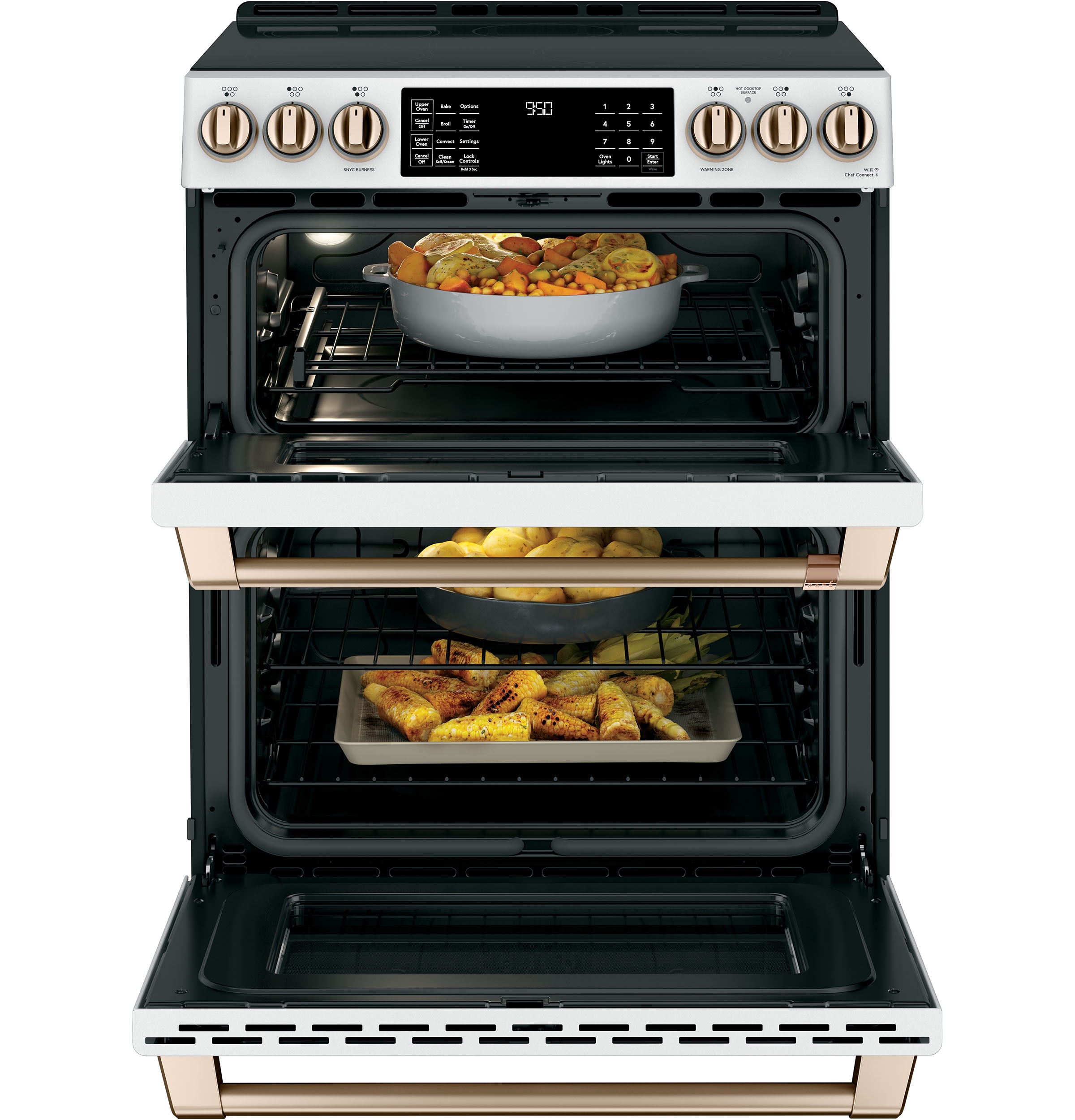 Cafe 30-in 5 Burners 7-cu ft 4.3-cu ft / 2.4-cu ft Air Fry Convection Oven Slide-in Double Induction Range (Matte White)