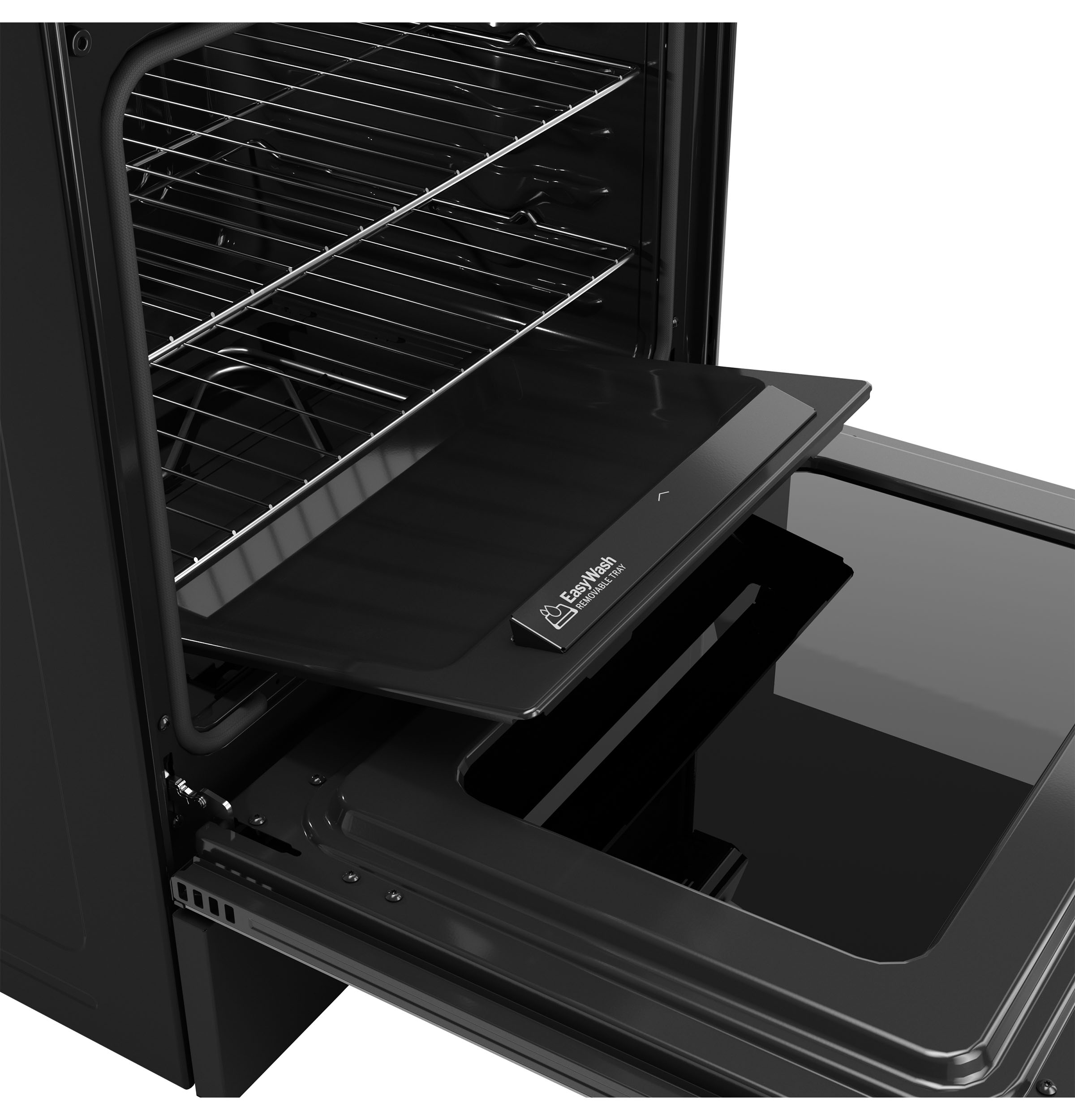GE EasyWash Oven Tray 30-in Glass Top 5 burners 5.3-cu ft Air Fry Convection Oven Slide-In Electric Range ( Black Slate )