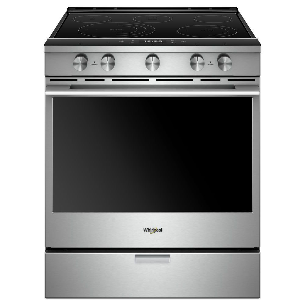 Whirlpool 30-in Glass Top 5 burners 6.4-cu ft Air Fry Slide-In Electric Range Fingerprint Resistant Stainless Steel )