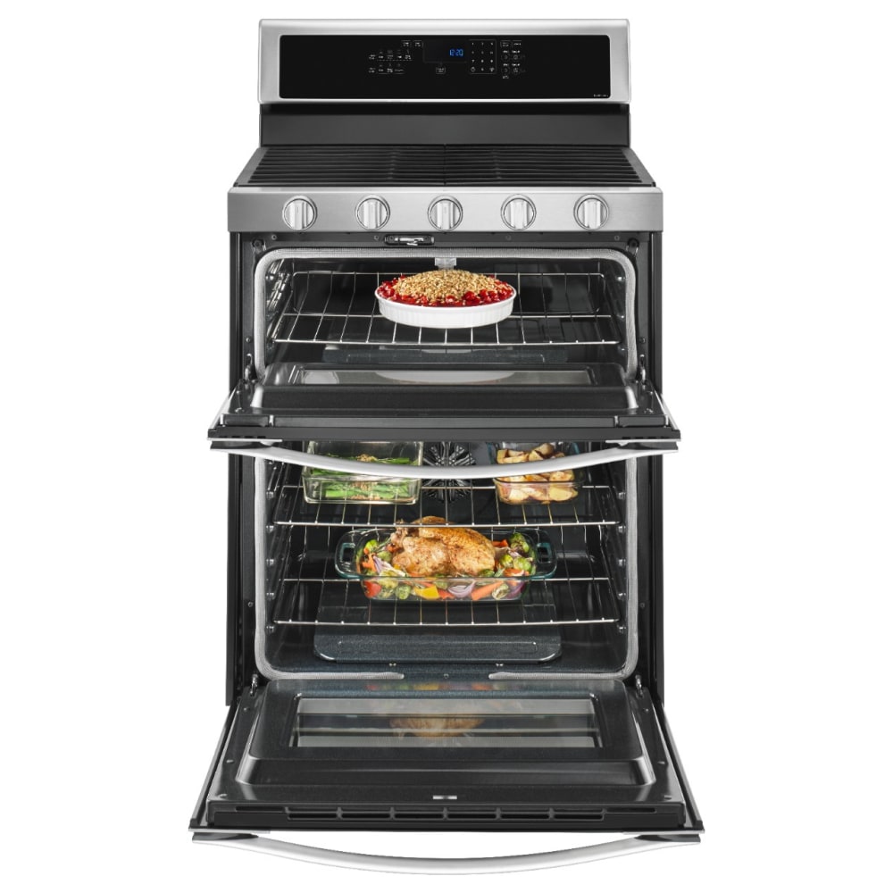 Whirlpool 30-in 5 burners 3.9-cu ft / 2.1-cu ft Convection Oven Freestanding Double Oven Gas Range ( Stainless Steel )