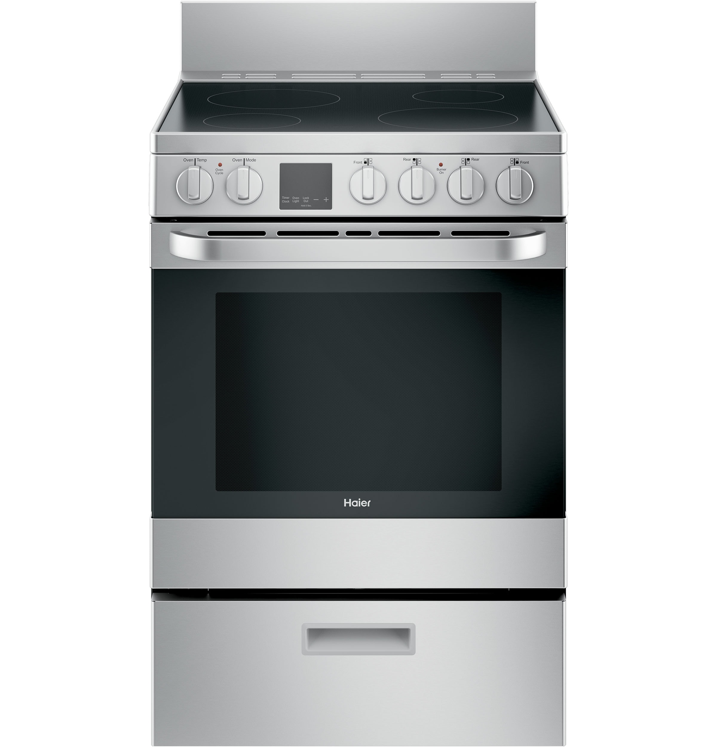 Haier 24-in Glass Top 4 burners 2.9-cu ft Convection Oven Freestanding Electric Range ( Stainless Steel )