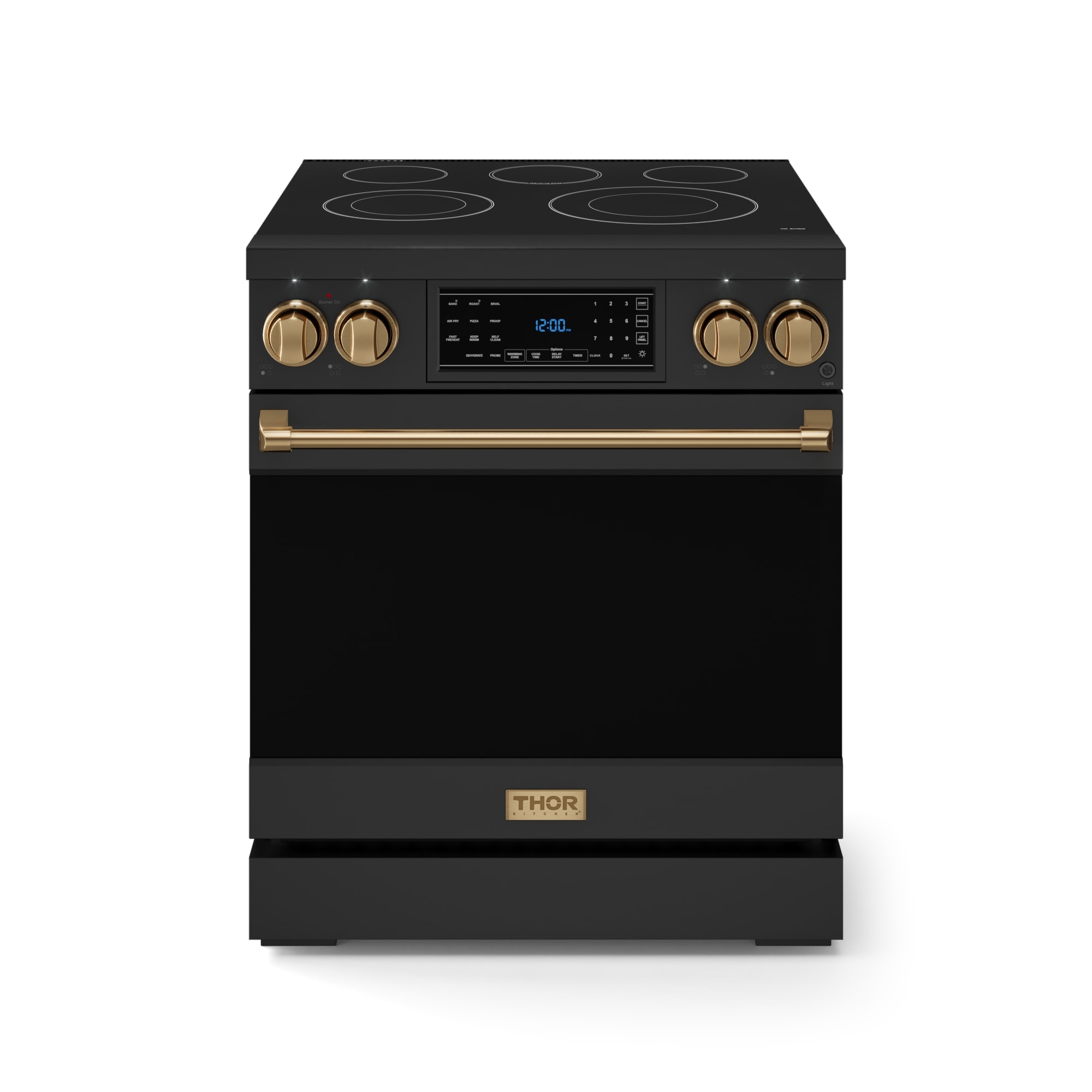 Thor Kitchen Gordon Ramsay Series 30-in Glass Top 5 burners 4.55-cu ft Air Fry Convection Oven Freestanding Electric Range ( Matte Black with Bronze Accents )