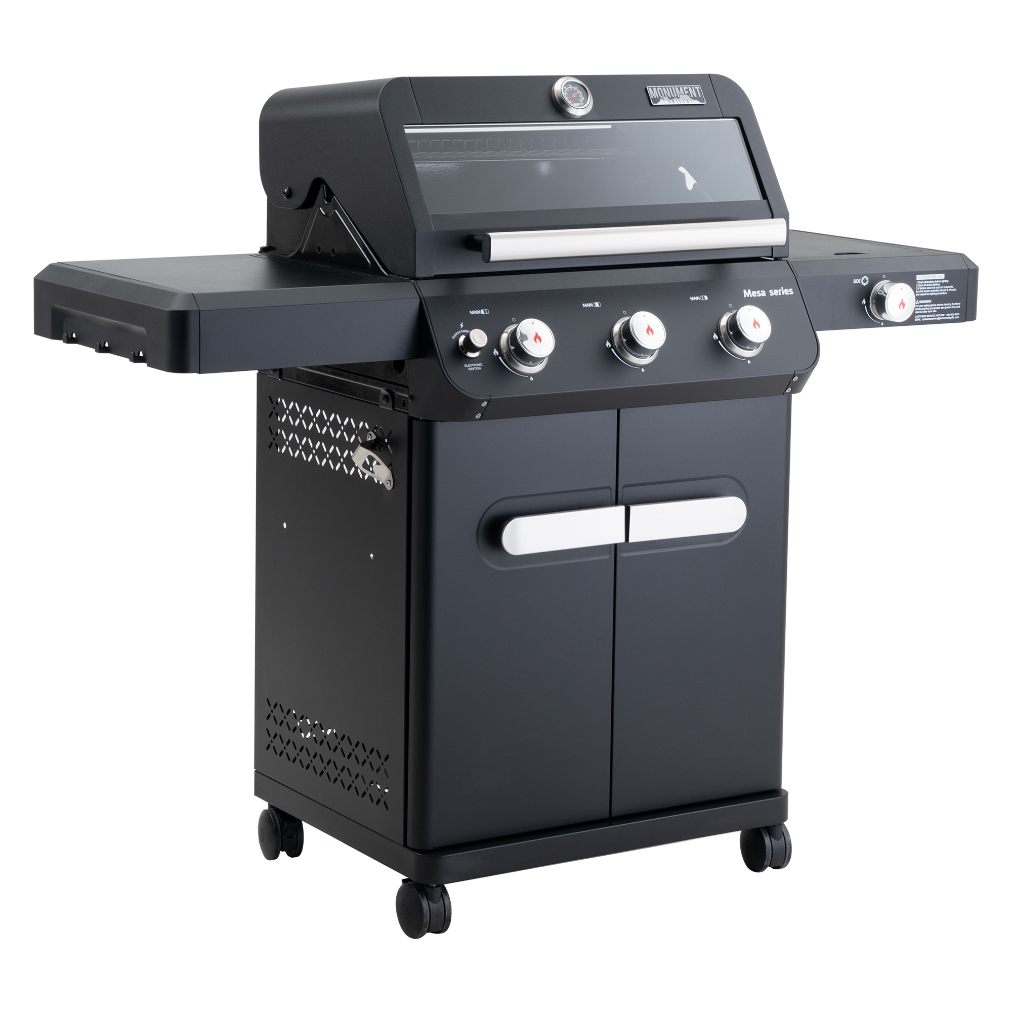 Monument Mesa 325 Matte Black 3 -Burner Liquid Propane Gas Grill 1 -Side Burner