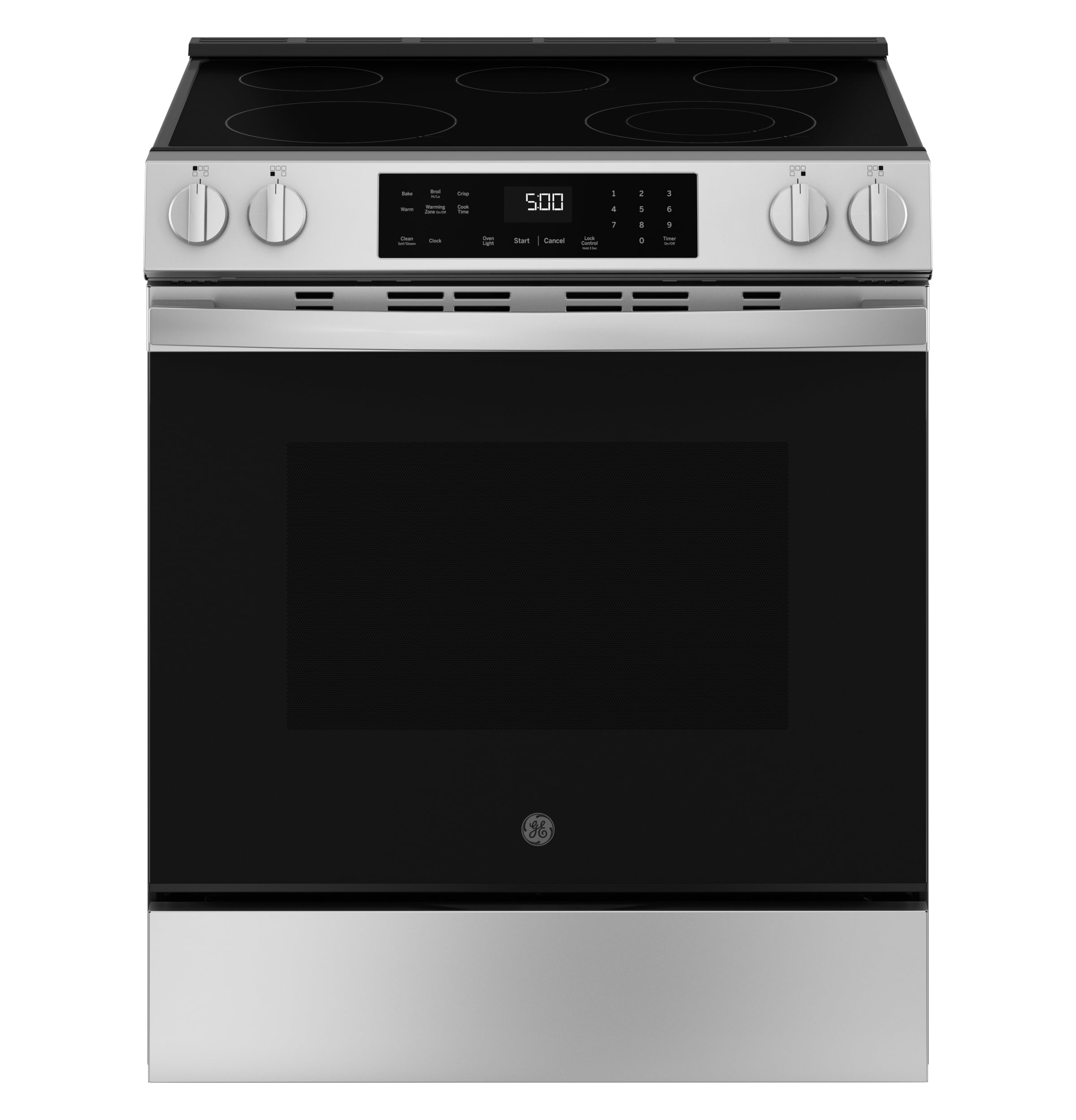 GE Crisp Mode 30-in Glass Top 5 burners 5.3-cu ft Slide-In Electric Range ( Stainless Steel )