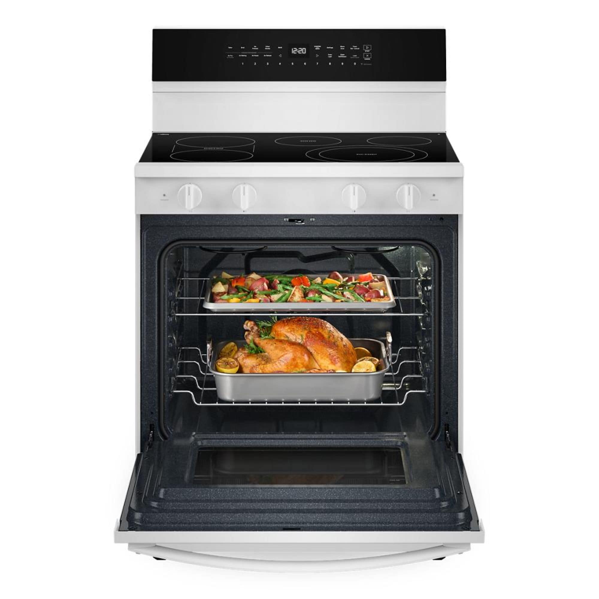 Whirlpool High Speed Preheat 30-in Glass Top 5 burners 5.3-cu ft Convection Oven Freestanding Electric Range with WipeClean Coating ( White )