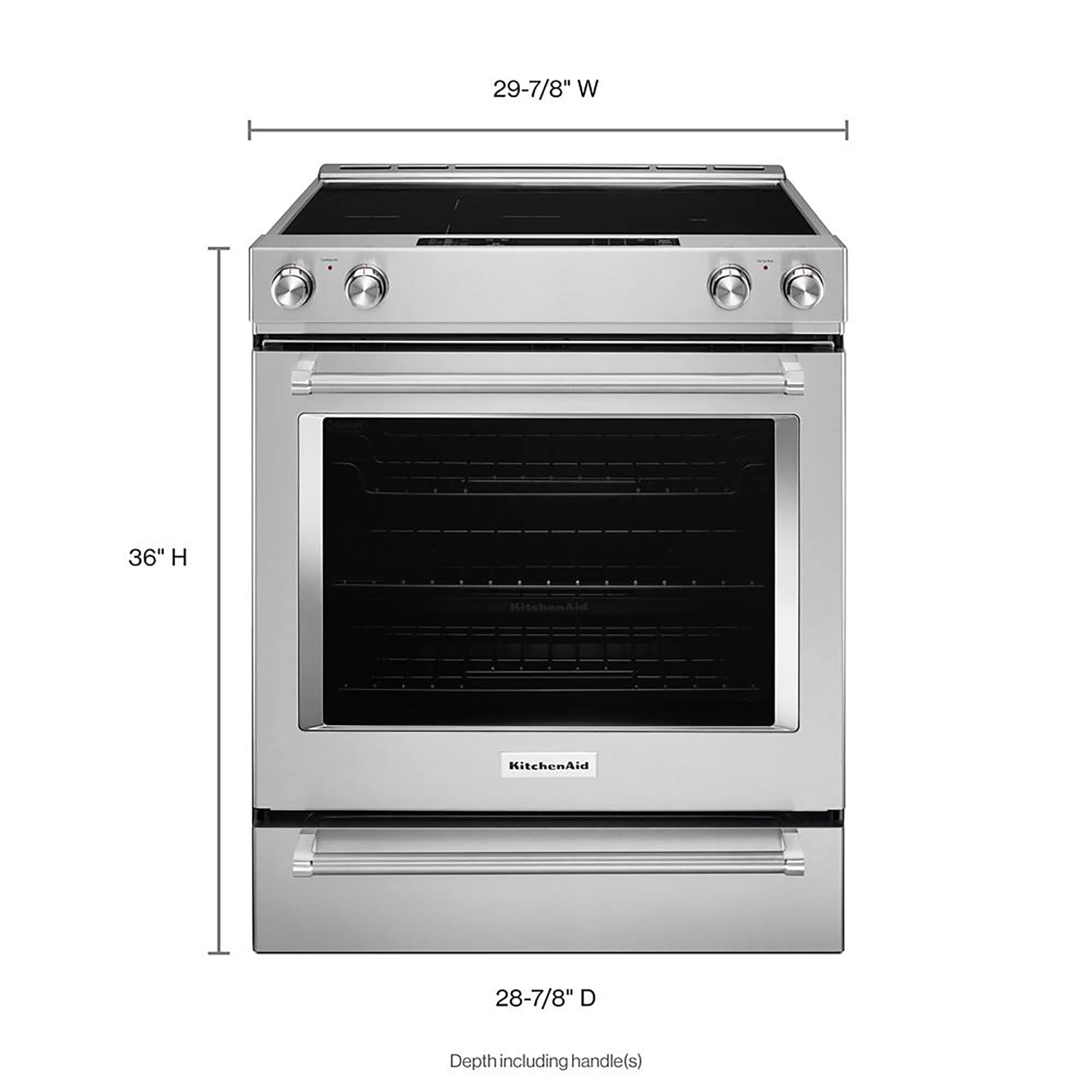 KitchenAid 30-in Glass Top 5 burners 7.1-cu ft Convection Oven Slide-In Electric Range ( Stainless steel )
