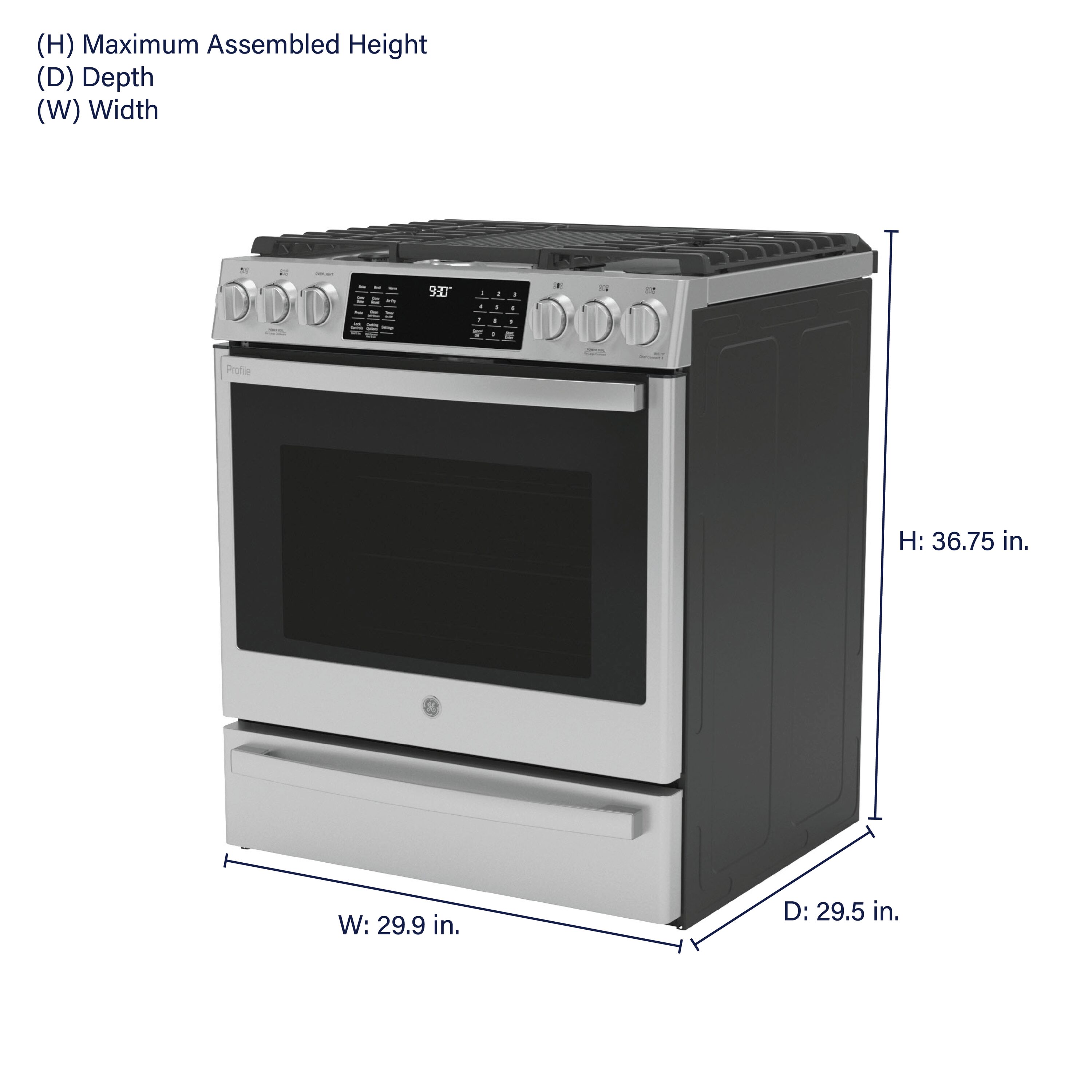 GE Profile 30-in 5 burners 5.6-cu ft Air Fry Convection Oven Slide-In Natural Gas Range ( Fingerprint-resistant Stainless Steel )