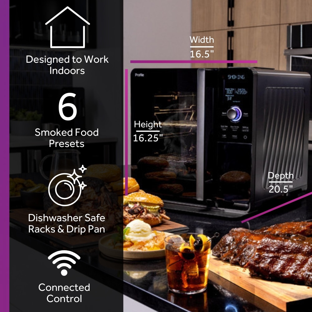 GE Profile Indoor 2.1 cu ft 293-Sq. in Black Smart Electric Smoker