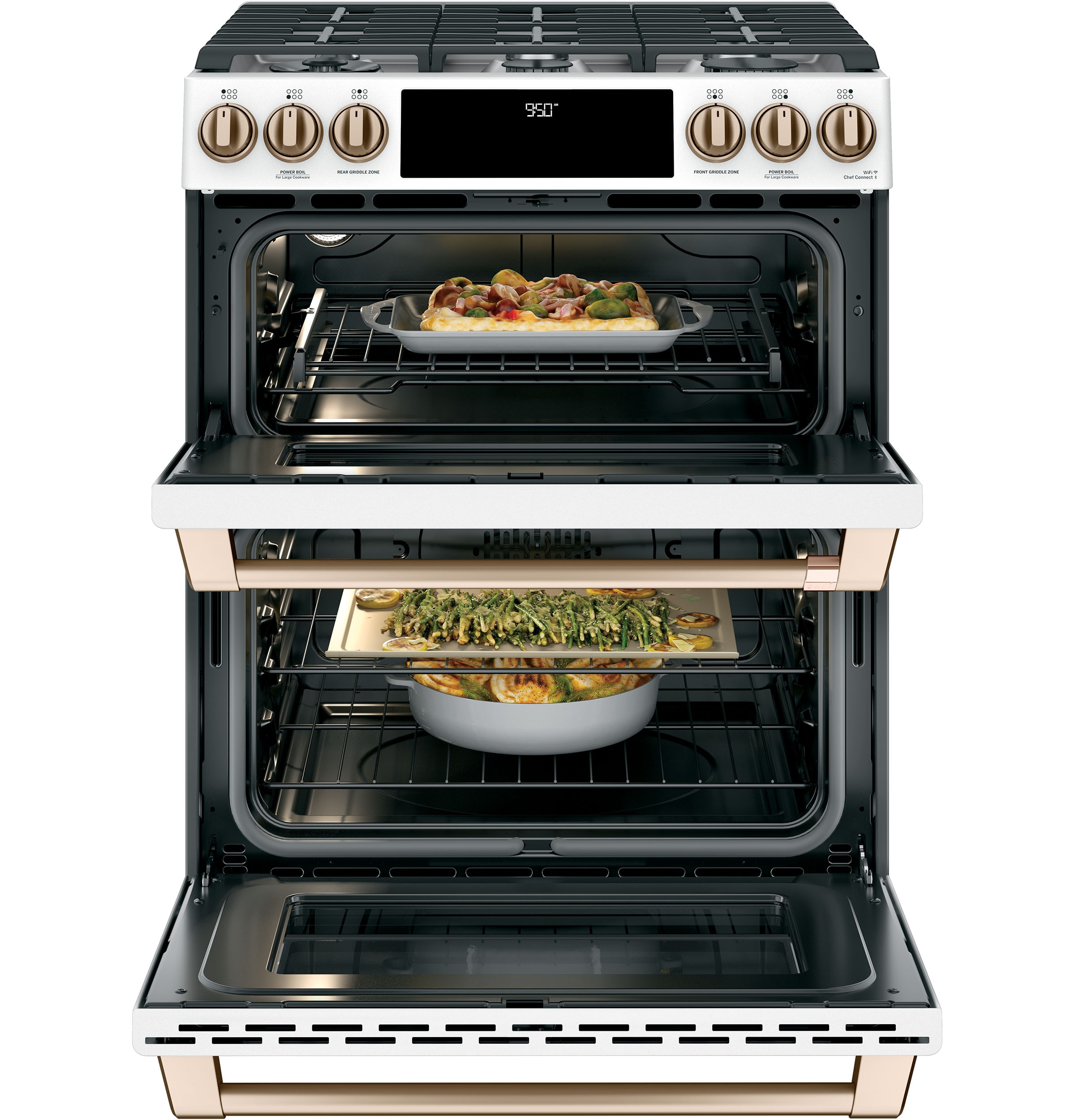Cafe 6 Burners 4 3 cu ft 2 7 cu ft Self Cleaning and Steam Cleaning Double Oven True Convection Dual Fuel Range Matte White Common 30 in Actual 29 875 in
