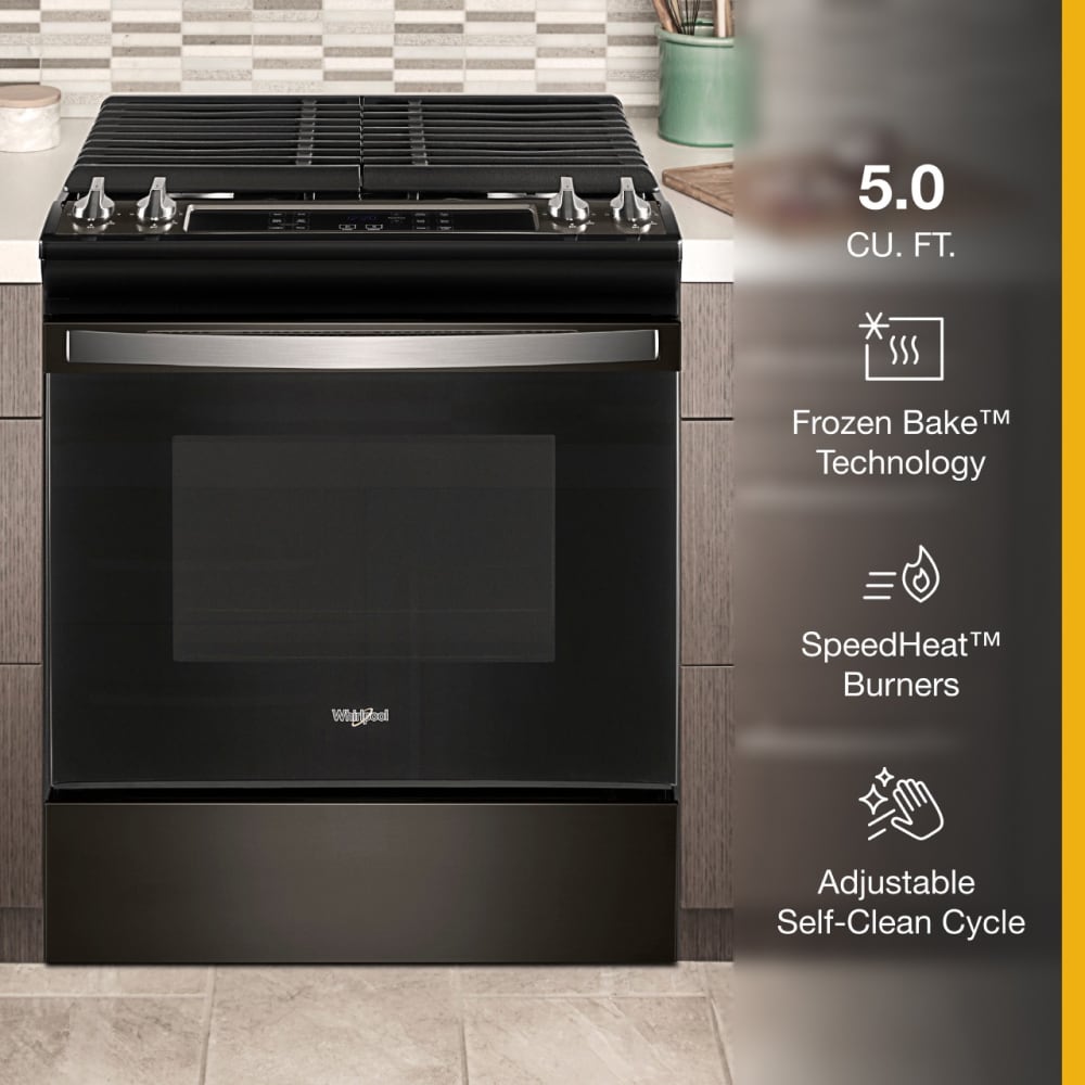 Whirlpool 30-in 4 burners 5-cu ft Slide-In Natural Gas Range ( Fingerprint Resistant Black Stainless Steel )