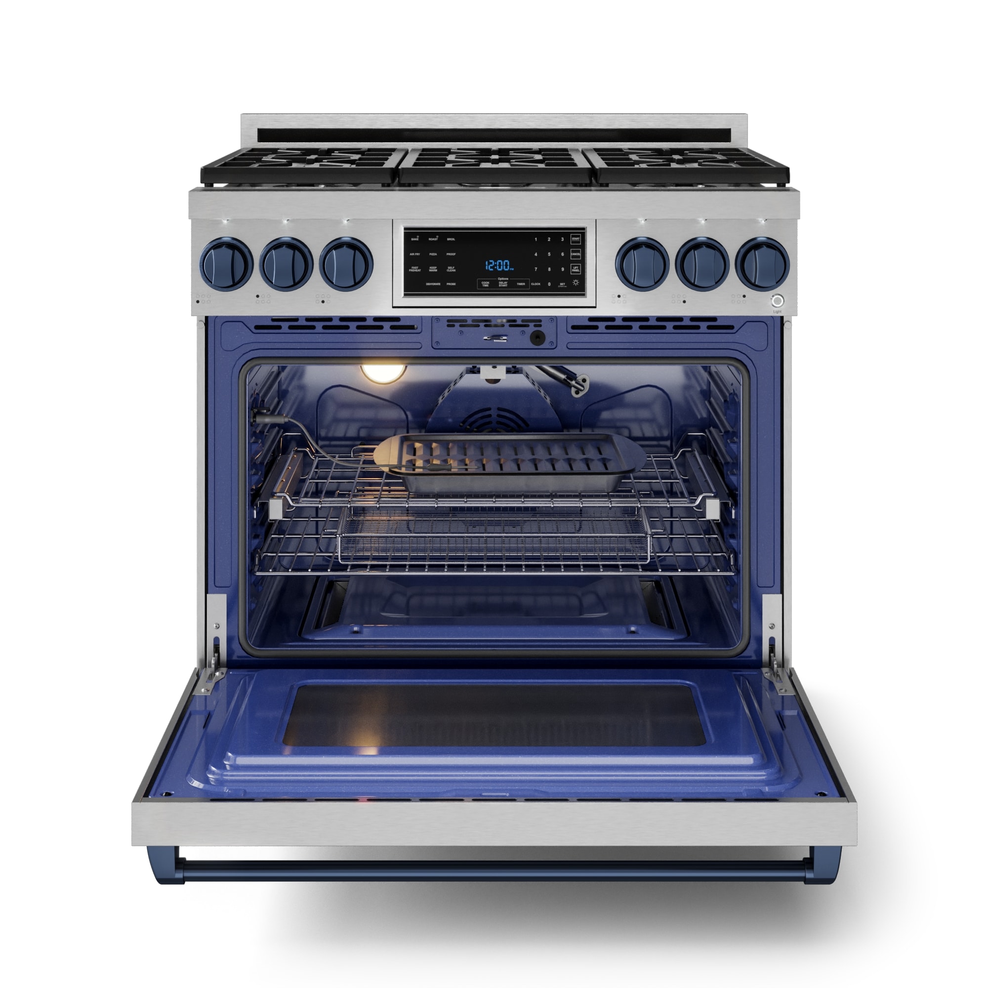 Thor Kitchen Gordon Ramsay Series 36-in 6 burners 6-cu ft Air Fry Convection Oven Freestanding Liquid Propane Gas Range ( Stainless Steel with Navy Blue Accents )