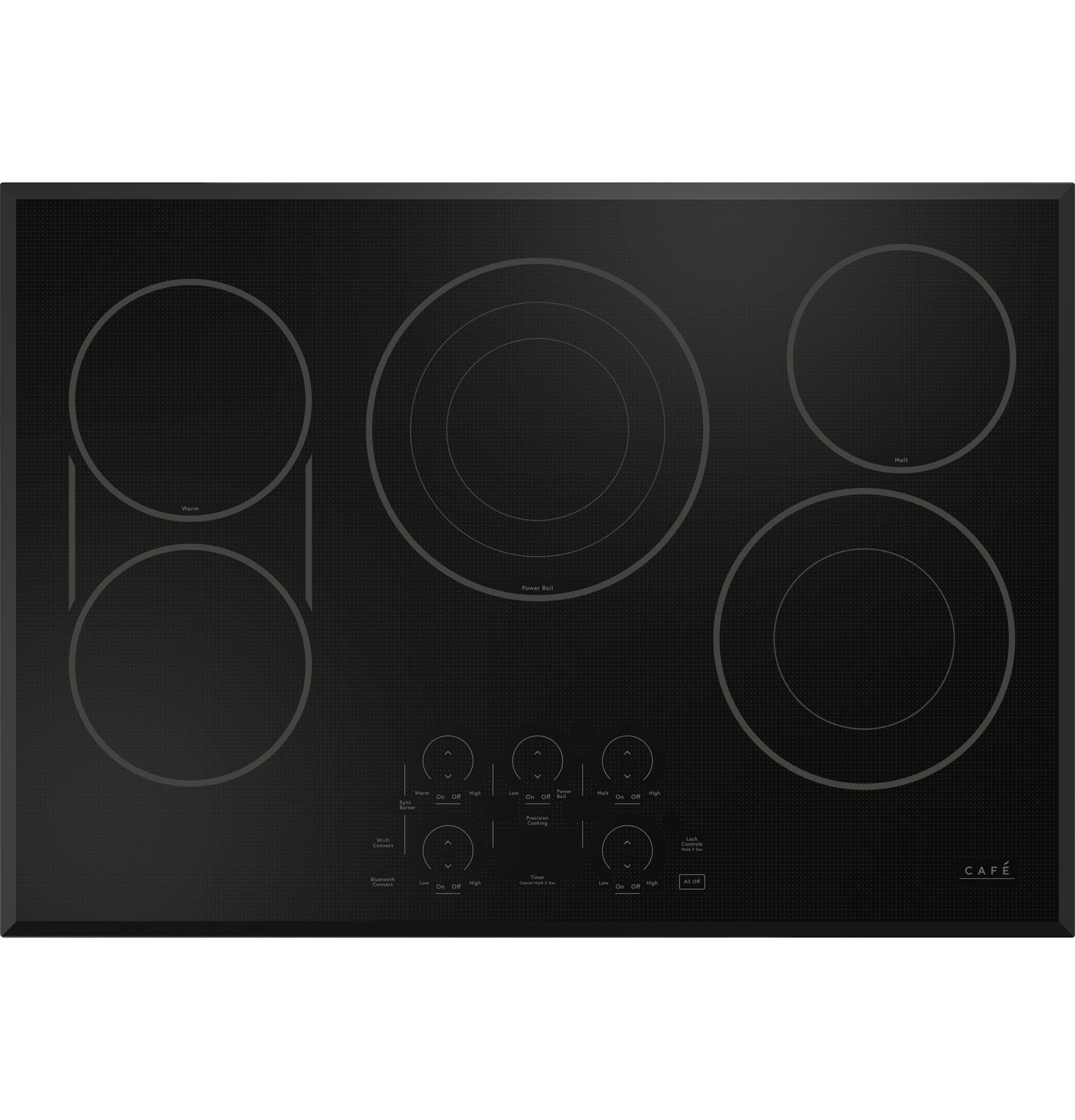 Cafe 30-in 5 burners Smooth Surface (Radiant) Black Smart Compatible Electric Cooktop with Bridge Element