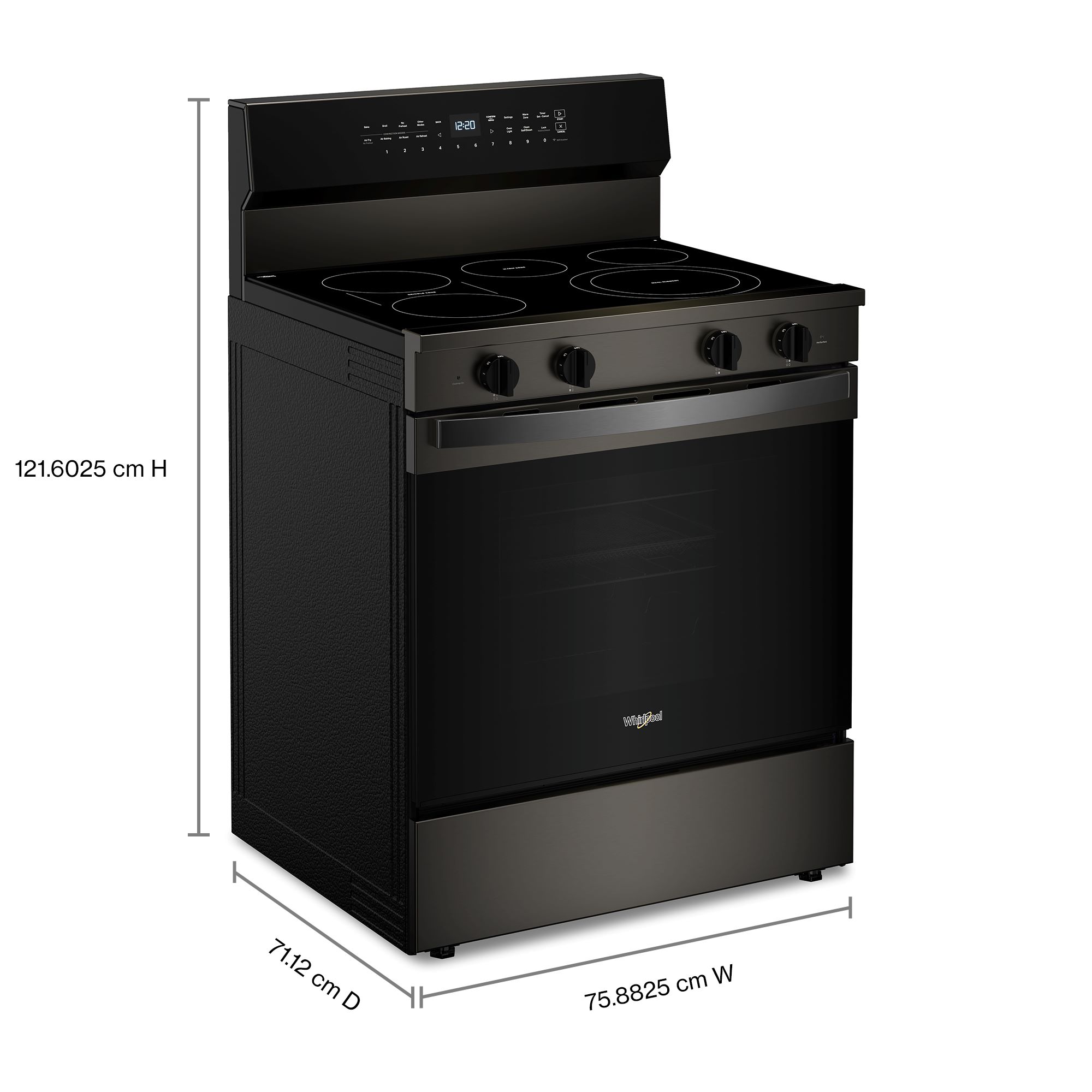 Whirlpool High Speed Preheat 30-in Glass Top 5 burners 5.3-cu ft Convection Oven Freestanding Electric Range with WipeClean Coating ( Black Stainless Steel )