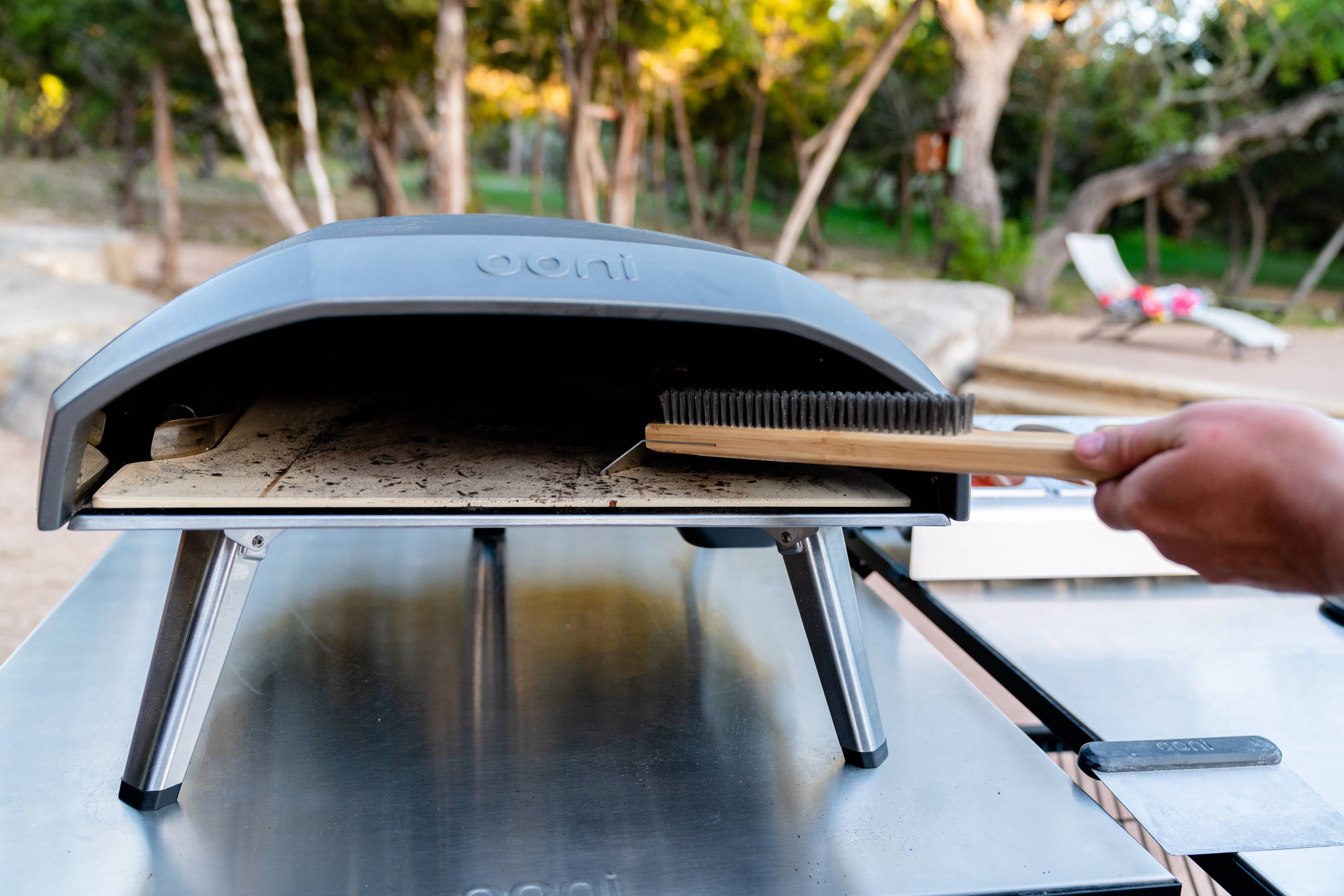 Ooni Grill brush with 23.5-in Wood Handle with Scraper Blade