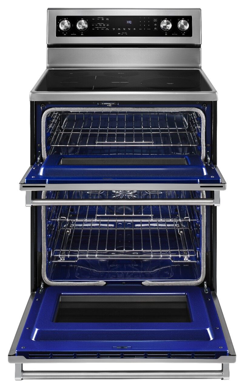 KitchenAid 30-in Glass Top 5 burners 4.2-cu ft / 2.5-cu ft Convection Oven Freestanding Double Oven Electric Range ( Stainless Steel )