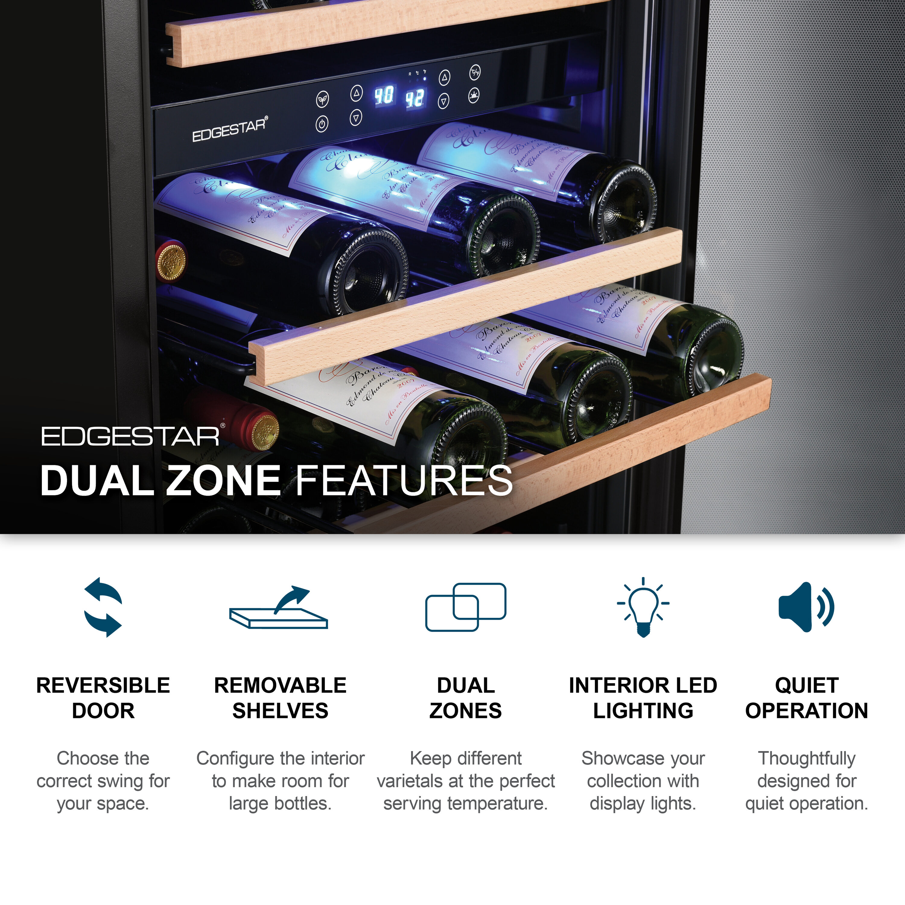EdgeStar 23.5-in W 46 -Bottles Stainless Steel Dual Zone Cooling Built-in/Freestanding Indoor Wine Cooler