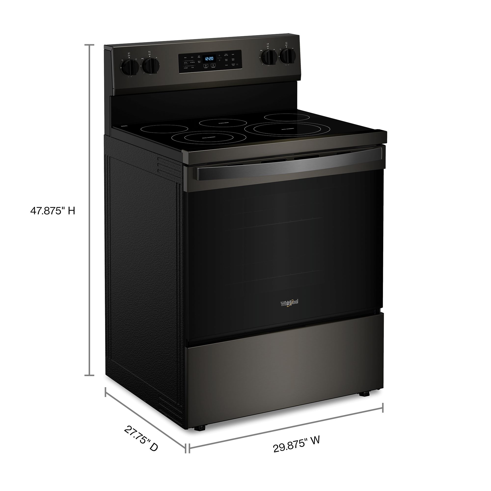 Whirlpool Air Cooking Technology 30-in Glass Top 4 burners 5.3-cu ft Air Fry Convection Oven Freestanding Electric Range ( Black Stainless Steel )