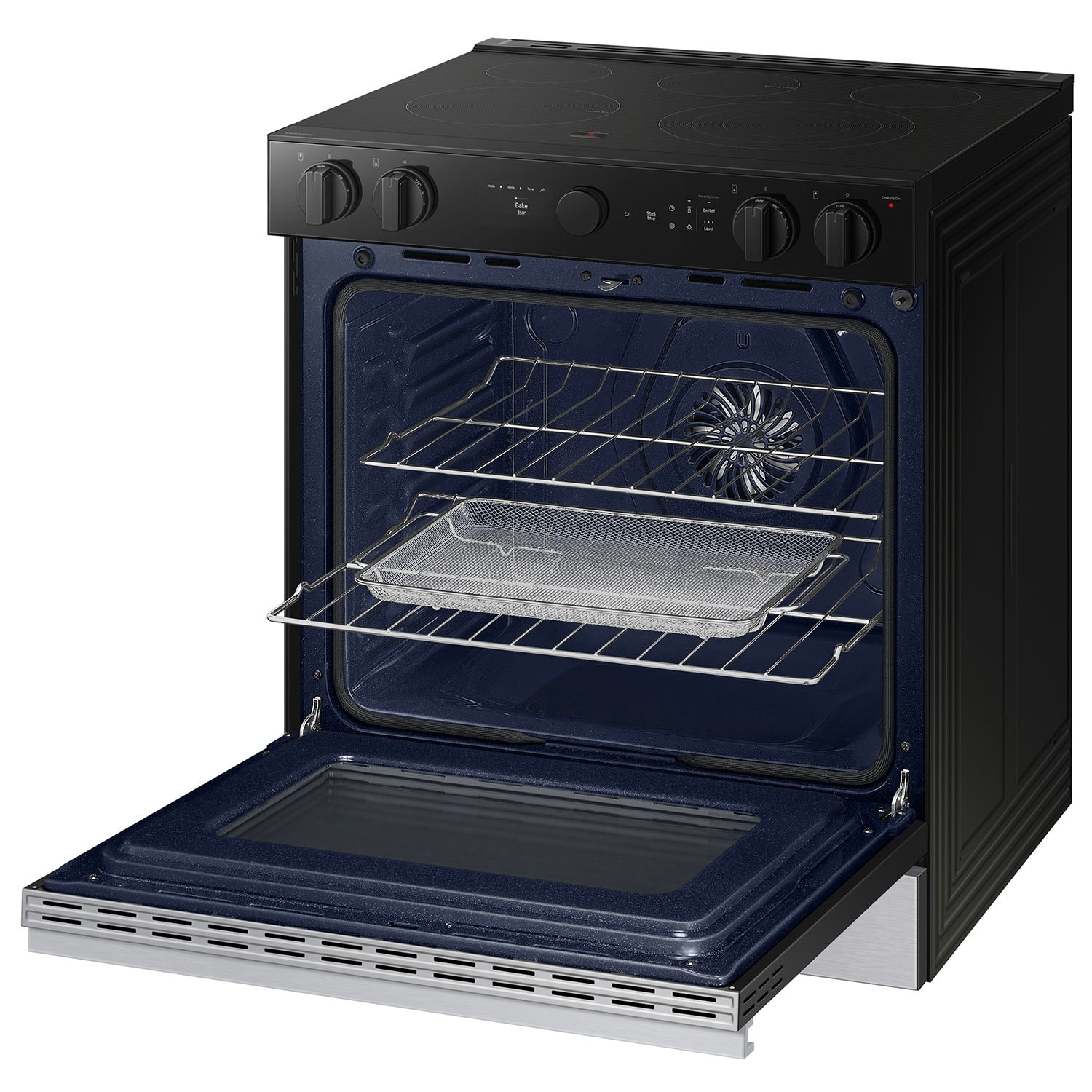 Samsung 30-in Glass Top 5 burners 6.3-cu ft Air Fry Convection Oven Slide-In Electric Range ( Stainless Steel )