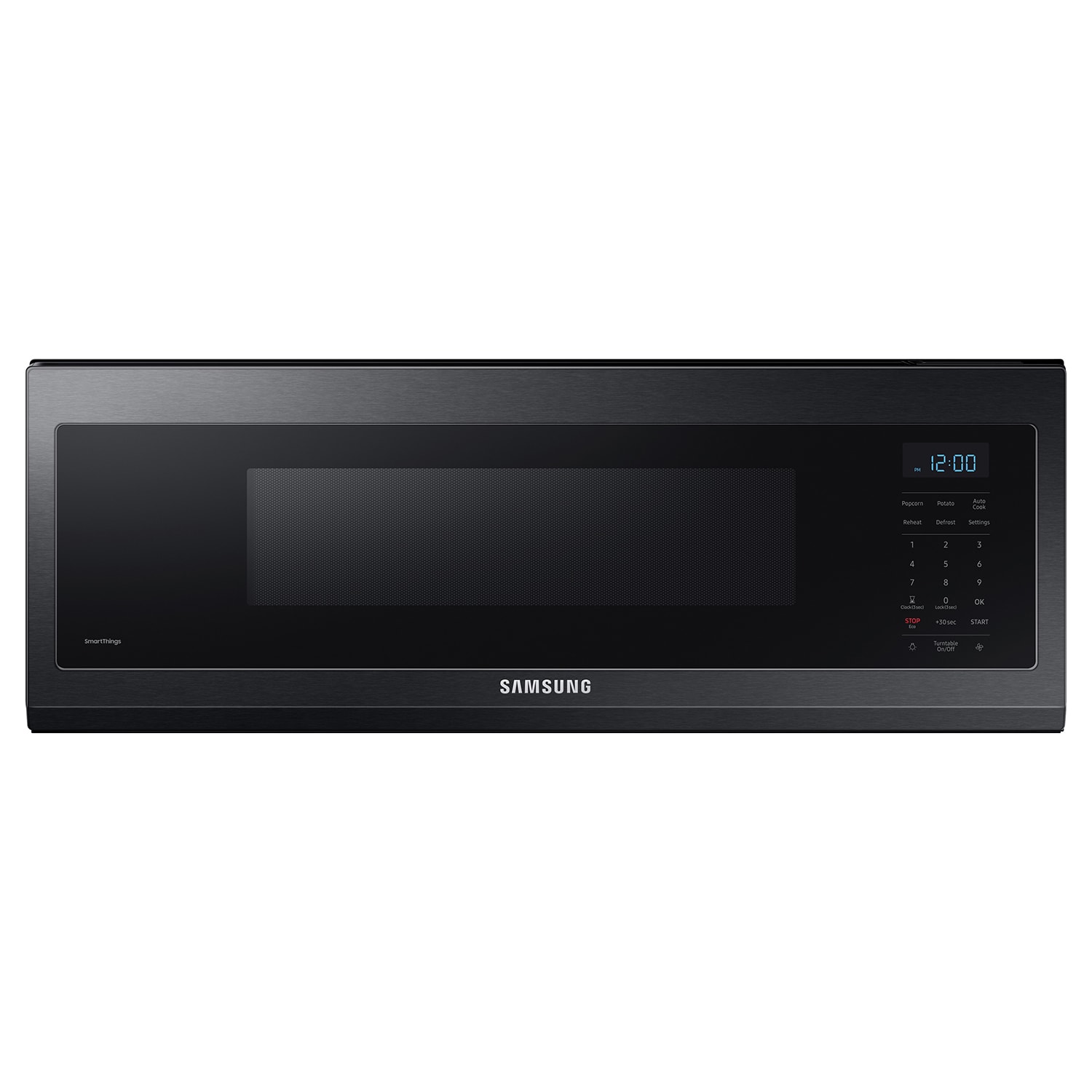Samsung Smart Slim 1 1 cu ft Over the Range Microwave with 400 CFM Hood Ventilation in Matte Black Steel