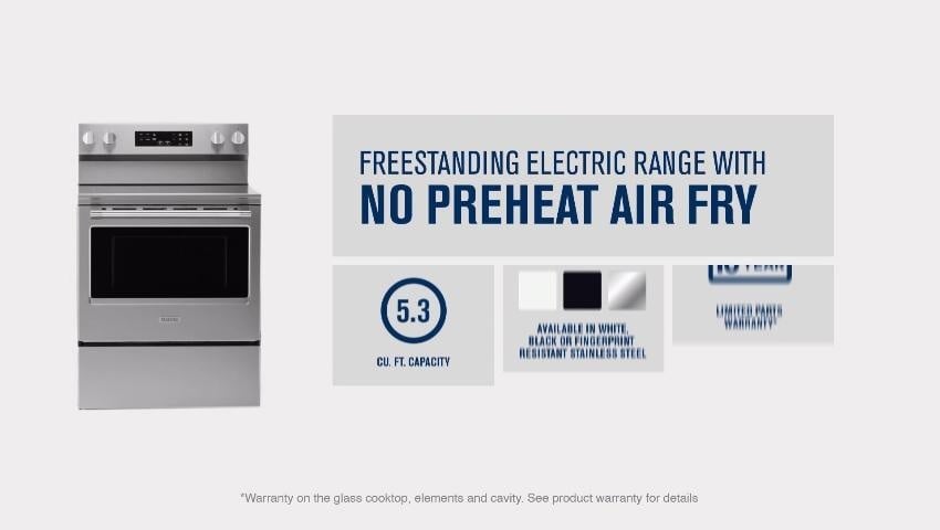 Maytag 30-in Glass Top 5 burners 5.3-cu ft Air Fry Freestanding Electric Range ( White )