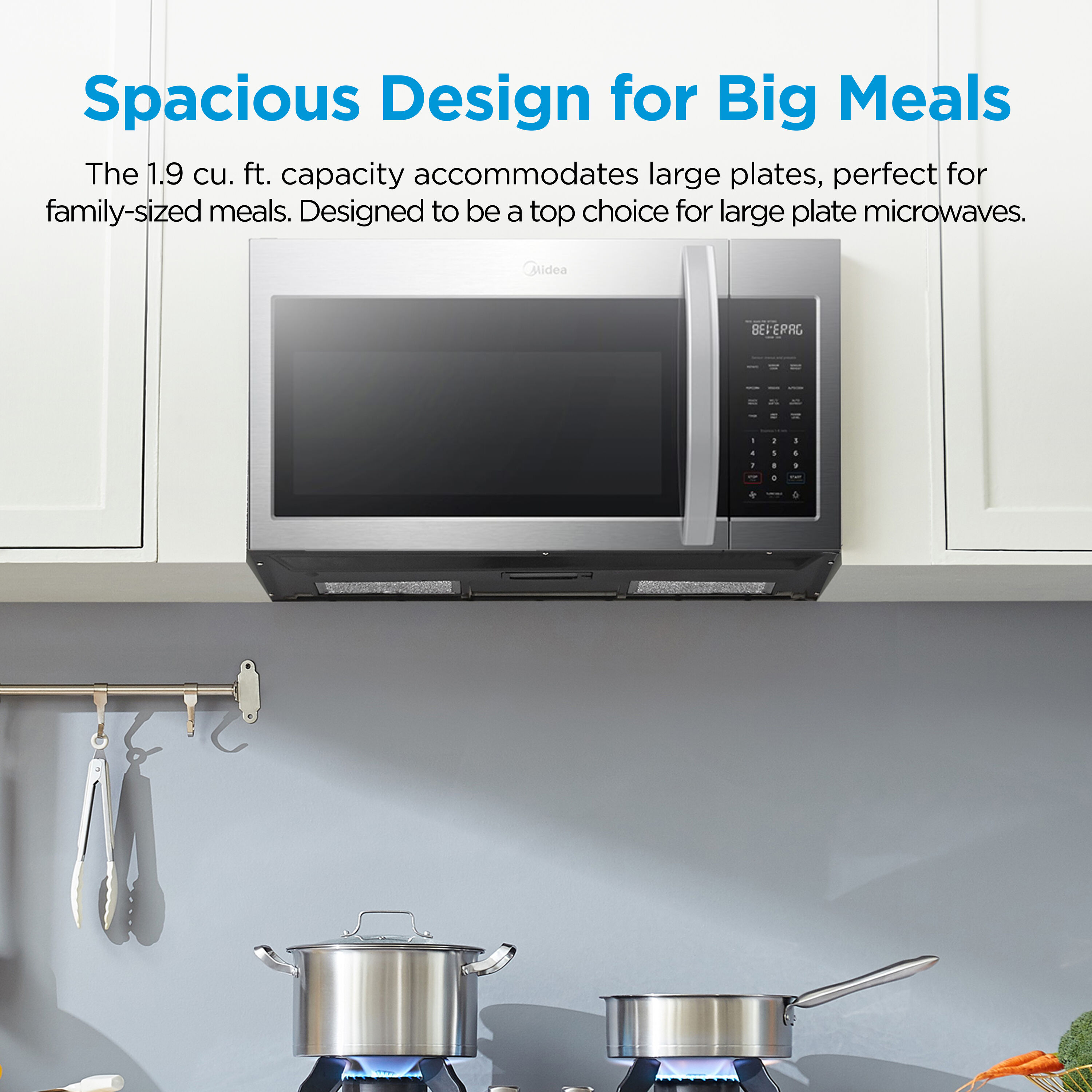 Midea 1 9 cu ft 1000 Watt Over the Range Microwave with Sensor Cooking Stainless Steel