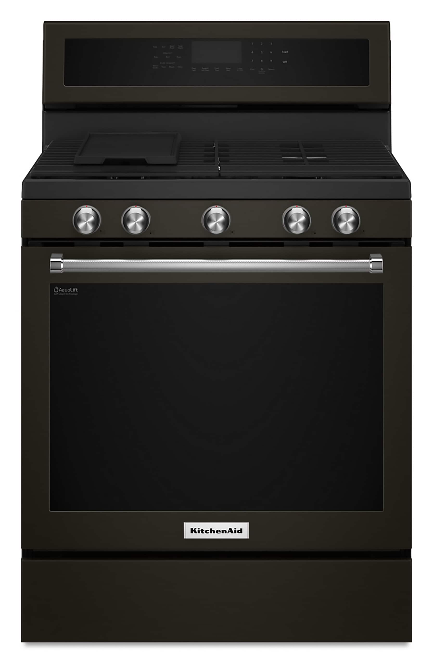 KitchenAid 30-in 5 burners 5.8-cu ft Convection Oven Freestanding Natural Gas Range ( Black Stainless with PRINTSHIELD Finish )