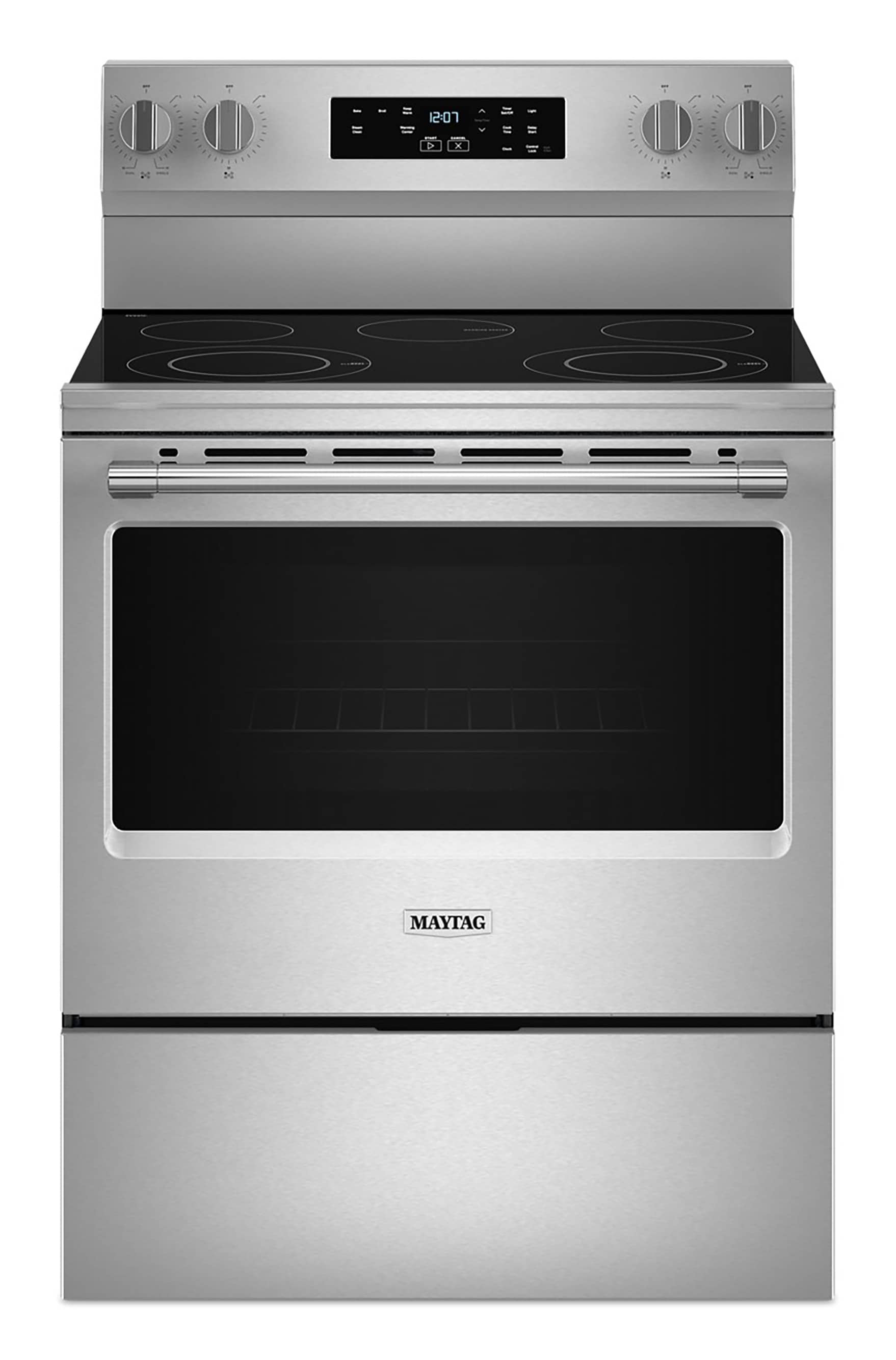 Maytag 30-in Glass Top 5 burners 5.3-cu ft Freestanding Electric Range ( Stainless Steel )