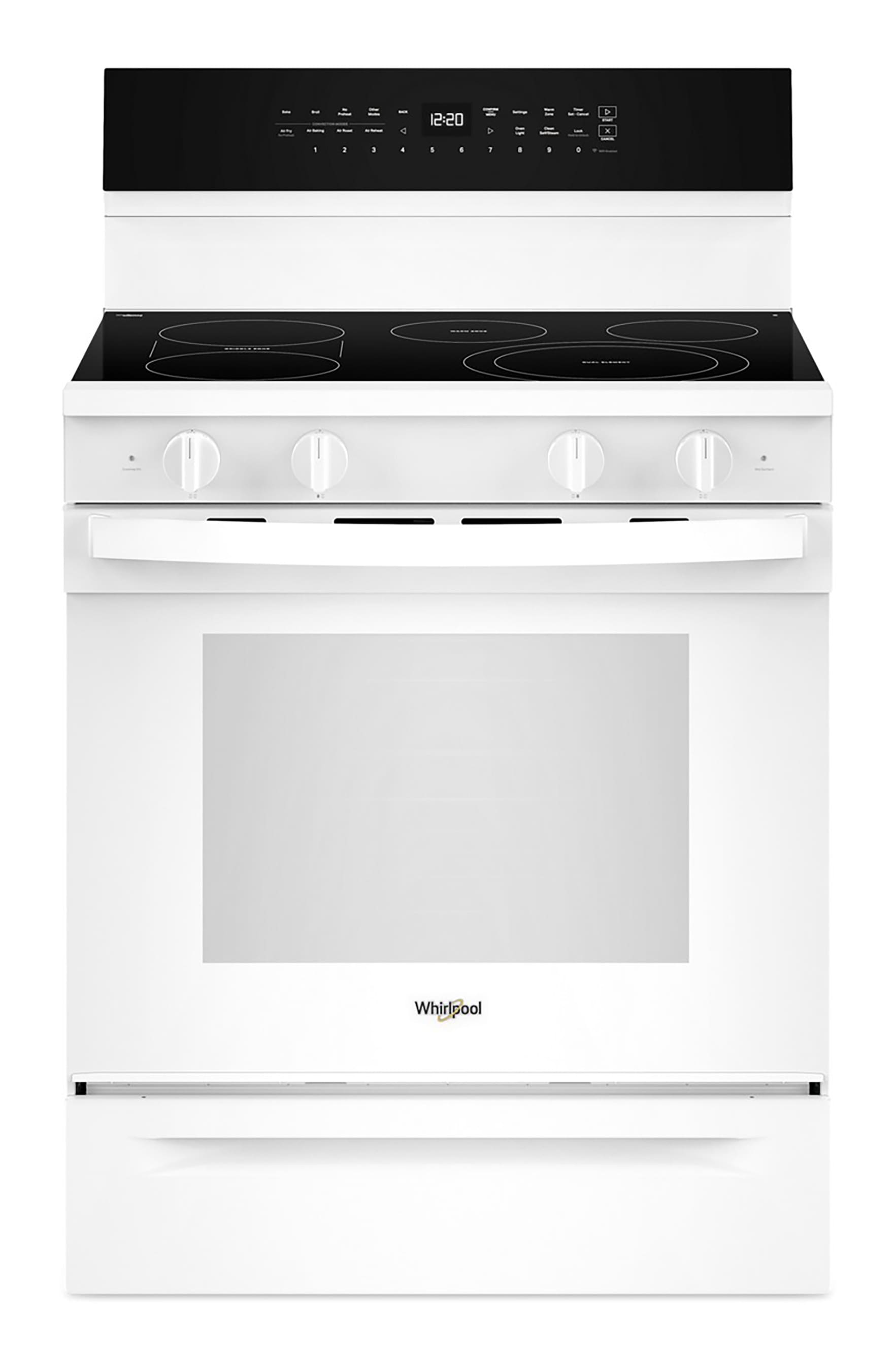 Whirlpool High Speed Preheat 30-in Glass Top 5 burners 5.3-cu ft Convection Oven Freestanding Electric Range with WipeClean Coating ( White )