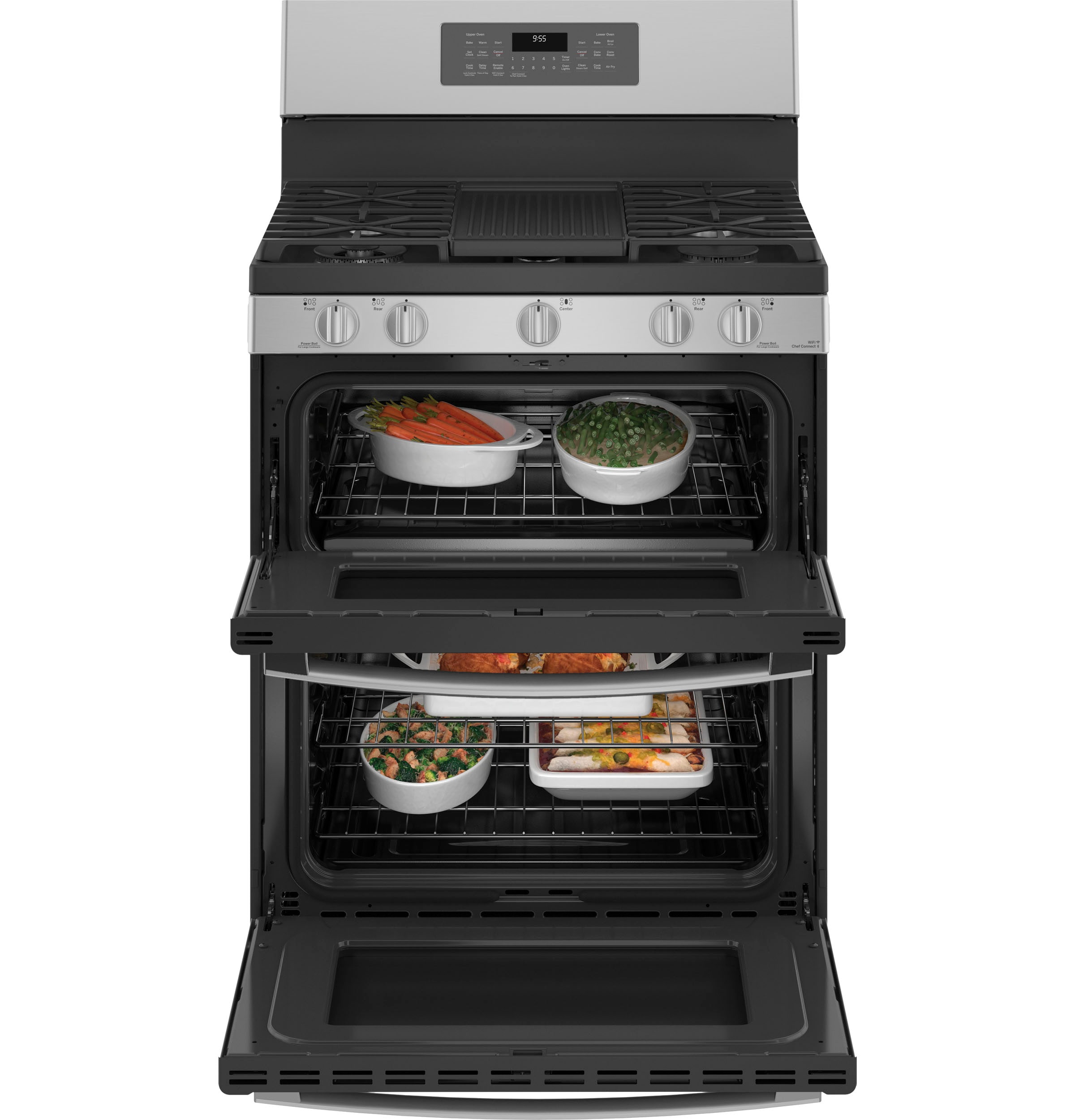 GE Profile 30-in 5 burners 4.3-cu ft / 2.5-cu ft Air Fry Convection Oven Freestanding Double Oven Gas Range ( Stainless Steel )