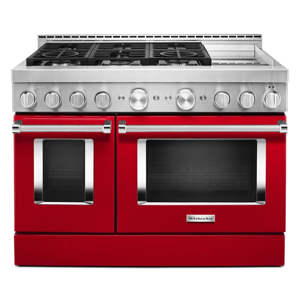 KitchenAid 48-in 6 burners 4.1-cu ft / 2.2-cu ft Convection Oven Freestanding Double Oven Gas Range ( Passion Red )