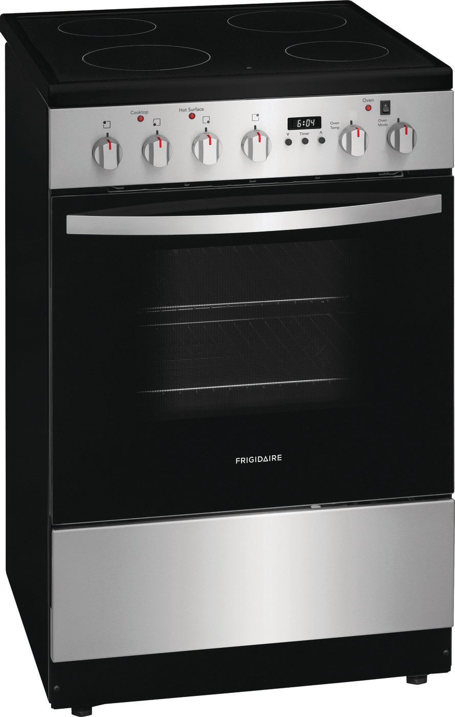 Frigidaire 24-in Glass Top 4 burners 1.9-cu ft Convection Oven Slide-In Electric Range Stainless Steel )