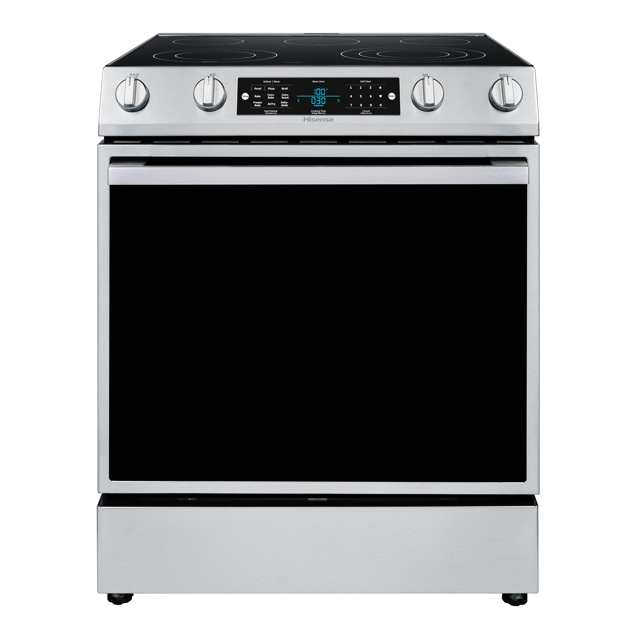 Hisense 30-in Glass Top 5 burners 5.8-cu ft Air Fry Convection Oven Slide-In Electric Range Stainless Steel )