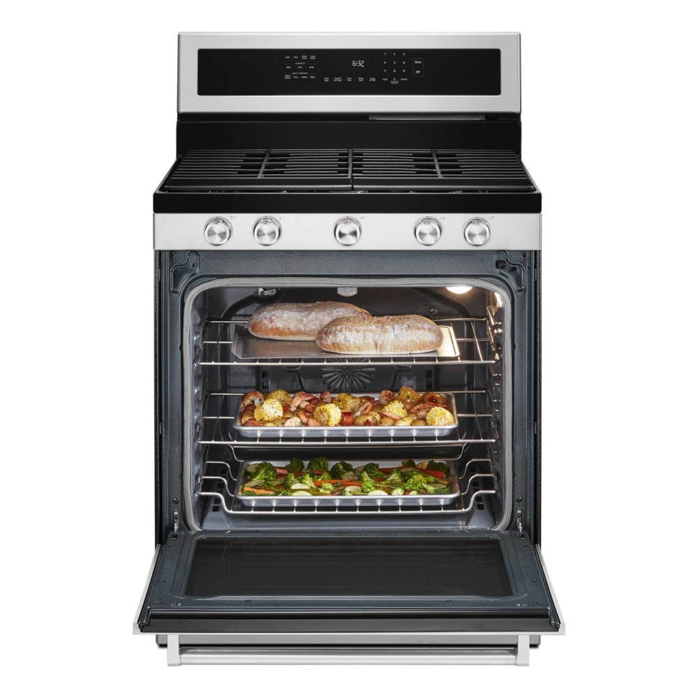 KitchenAid 30-in 5 burners 5.8-cu ft Convection Oven Freestanding Natural Gas Range ( Stainless Steel with PRINTSHIELD Finish )