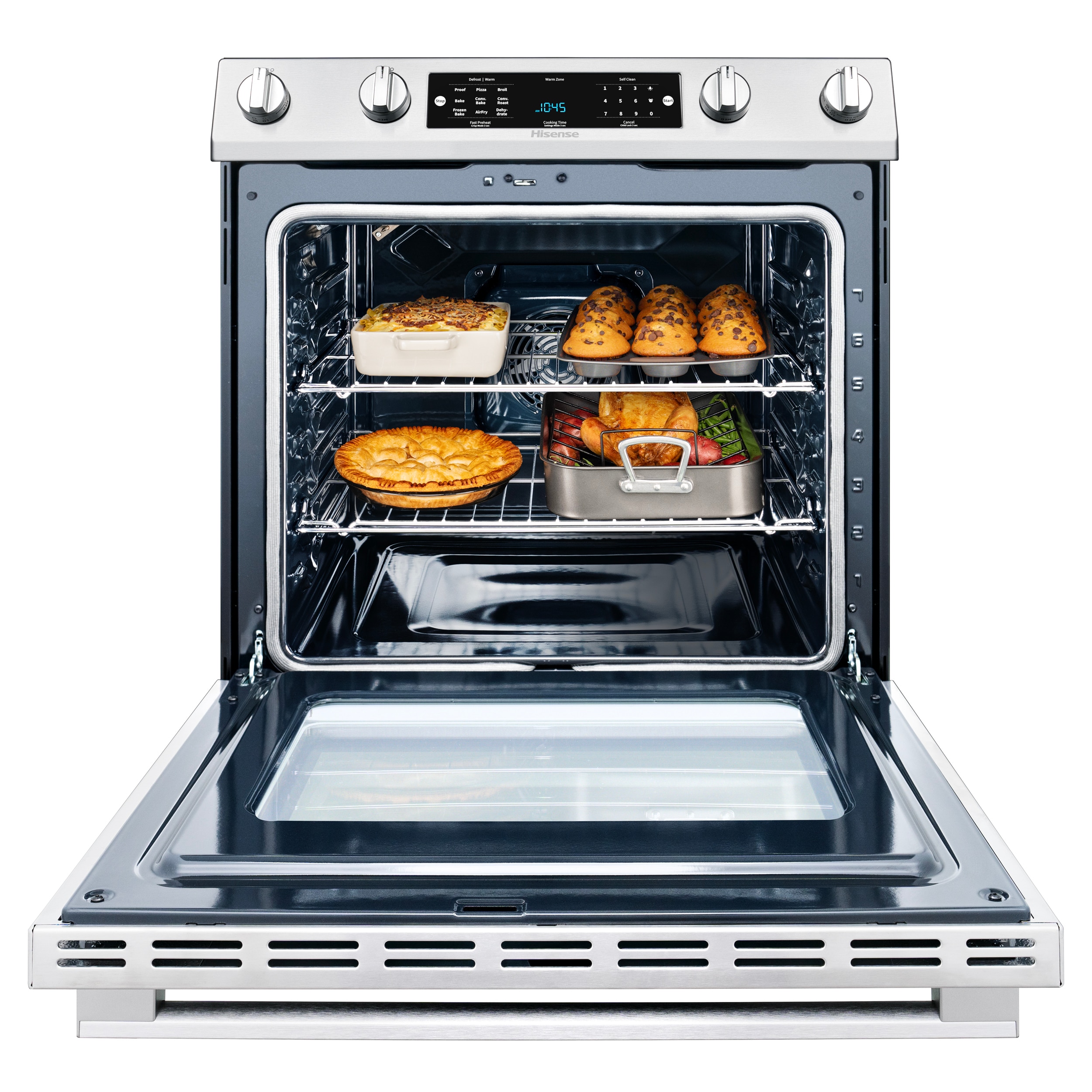 Hisense 30-in Glass Top 5 burners 5.8-cu ft Air Fry Convection Oven Slide-In Electric Range Stainless Steel )