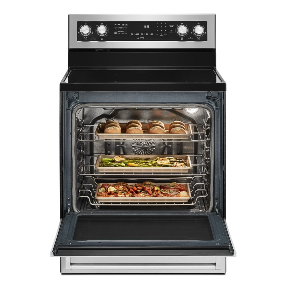 KitchenAid 30-in Glass Top 5 burners 6.4-cu ft Convection Oven Freestanding Electric Range ( Stainless Steel with PRINTSHIELD Finish )