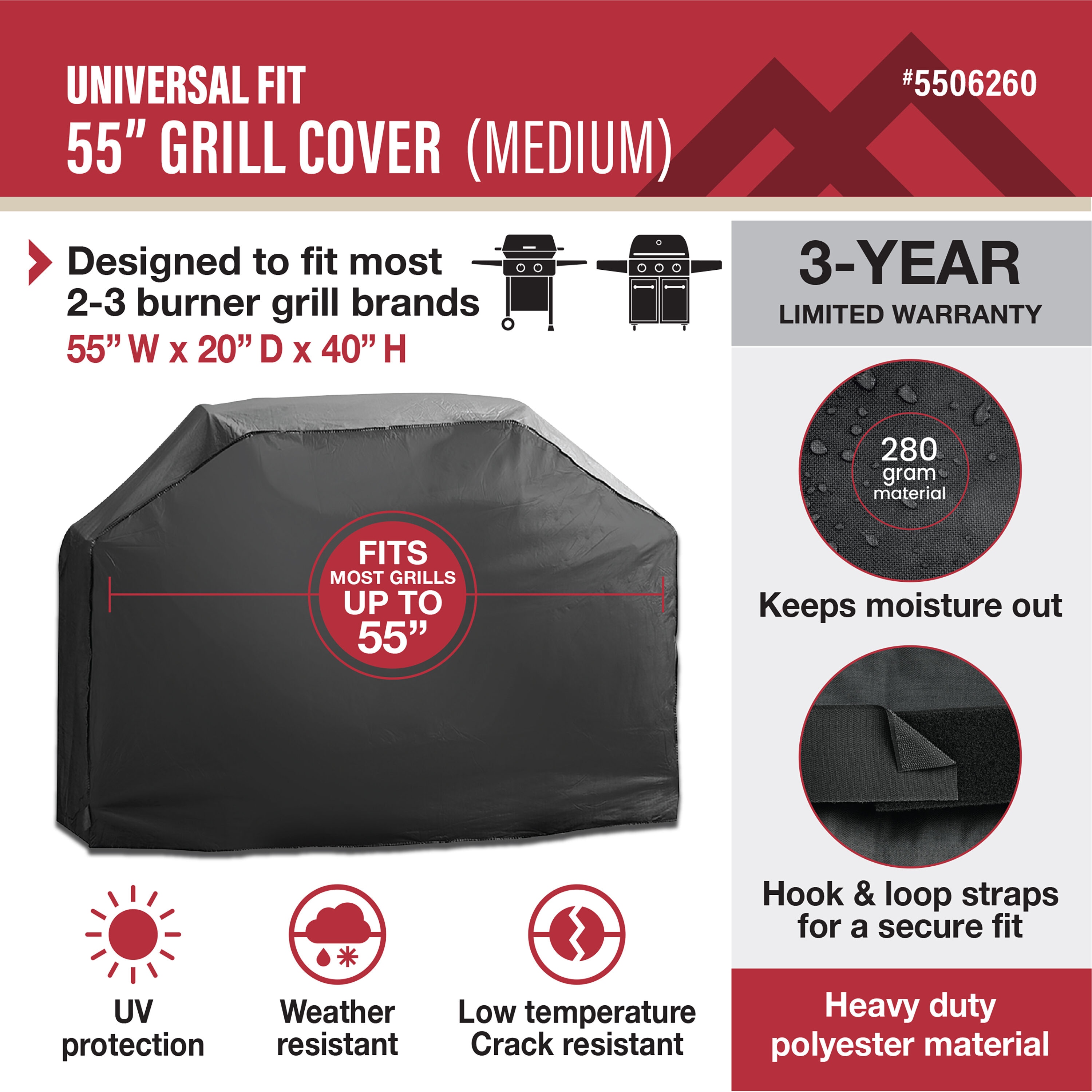 Master Forge Universal Fit 55-in W x 42-in H Black Fits most Cover