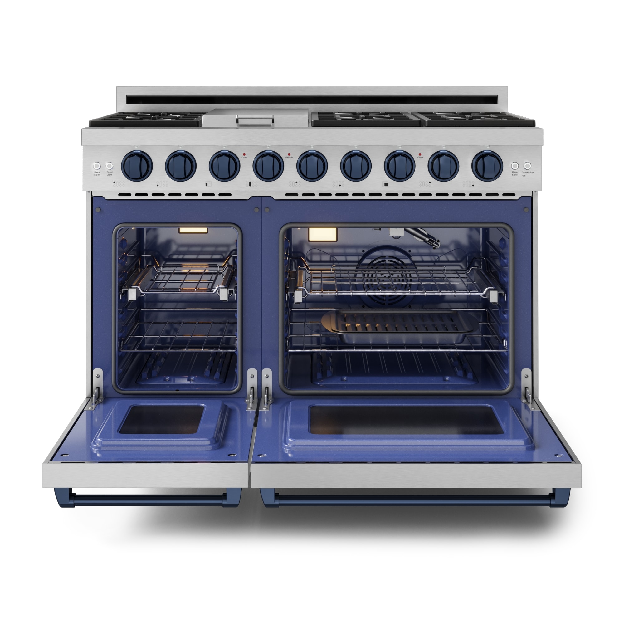 Thor Kitchen Gordon Ramsay Series 48-in 7 burners 4.6-cu ft / 2.2-cu ft Convection Oven Freestanding Liquid Propane Double Oven Gas Range ( Stainless Steel with Navy Blue Accents )