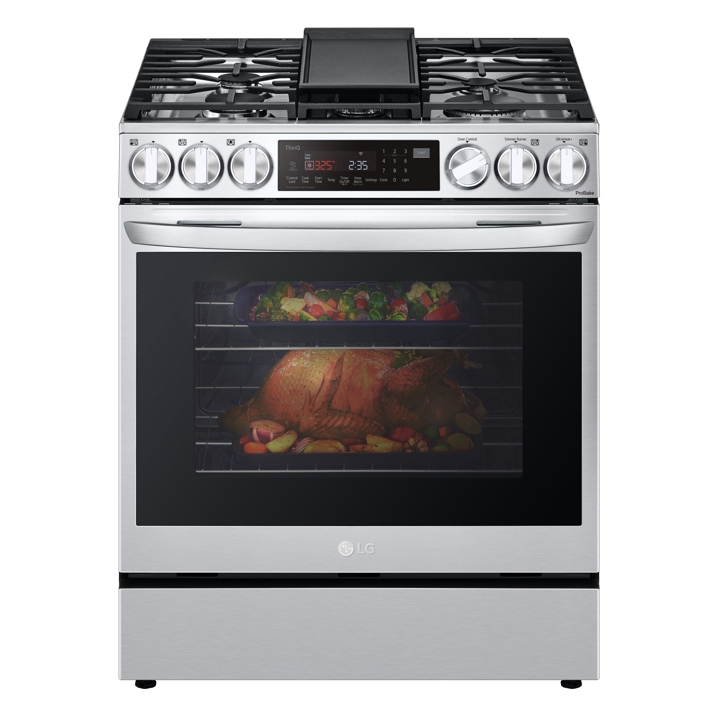 LG 30 in Standard 5 Burners Self cleaning Air Fry Freestanding Smart Dual Fuel Range Printproof Stainless Steel
