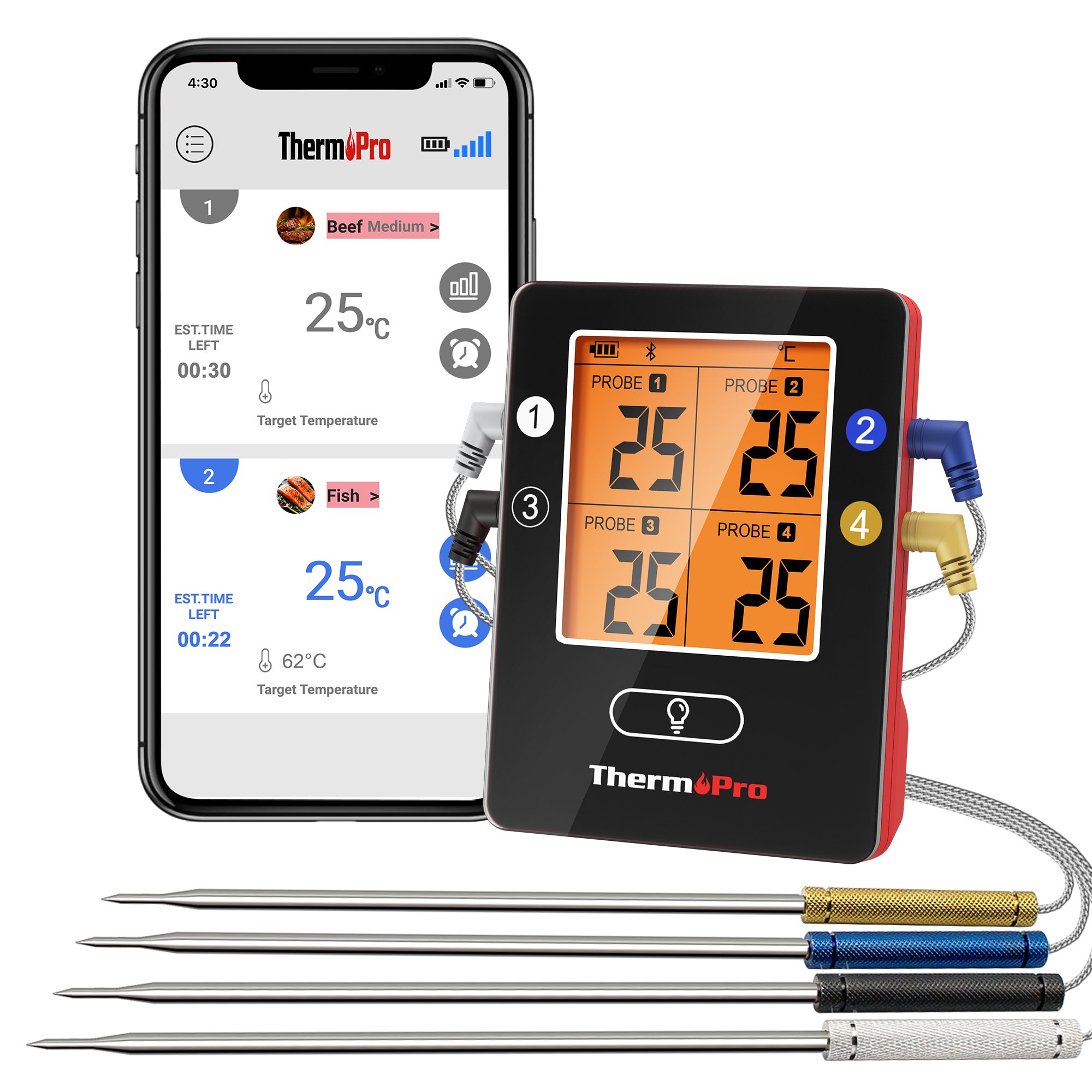 ThermoPro TP25W Extended 650-Ft Range Digital Leave-in Bluetooth Compatibility Meat Thermometer