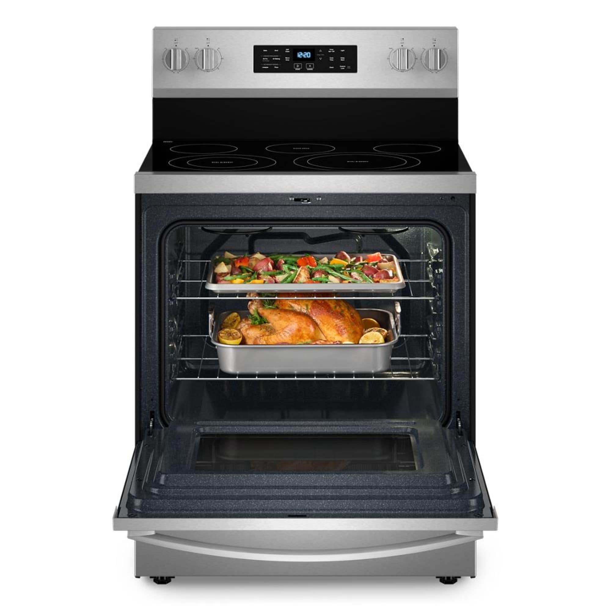 Whirlpool Air Cooking Technology 30-in Glass Top 5 burners 5.3-cu ft Air Fry Convection Oven Freestanding Electric Range ( Stainless Steel )